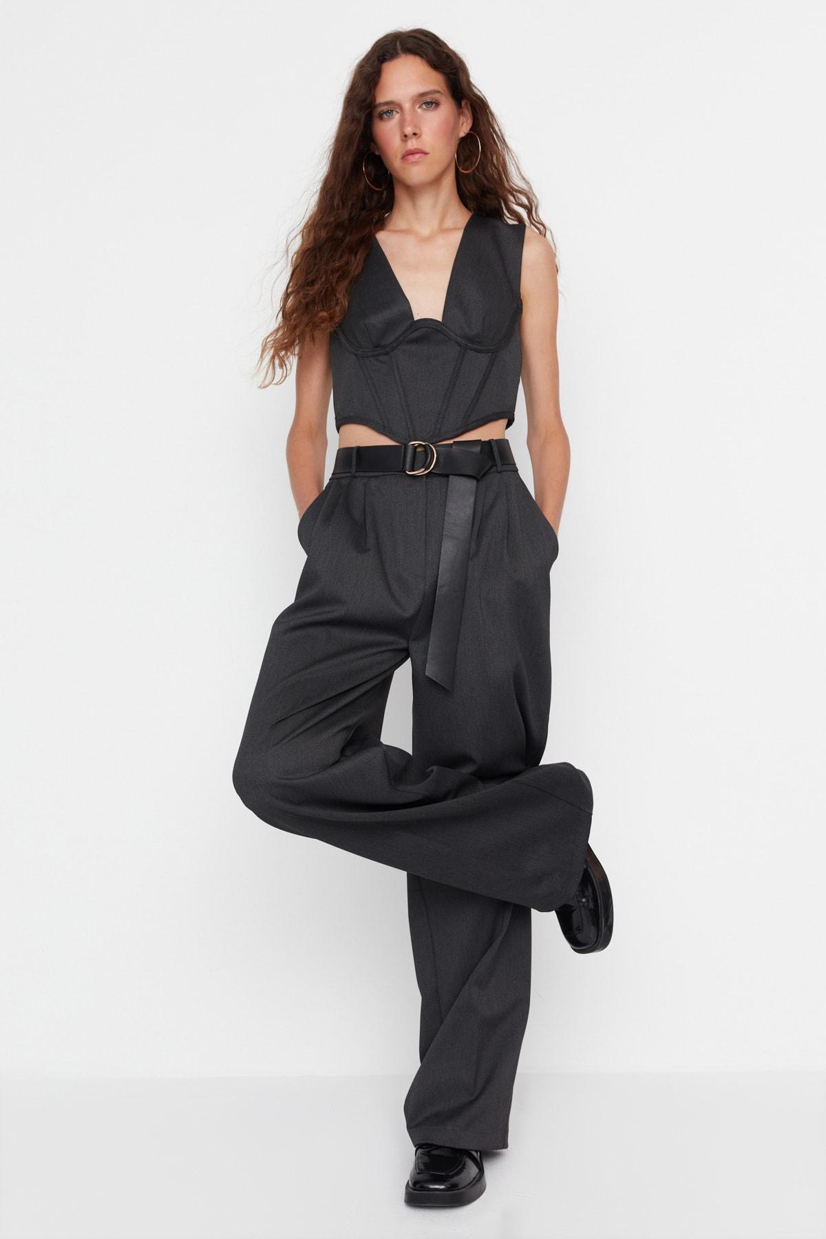 Trendyol - Gray Wide Leg Pants