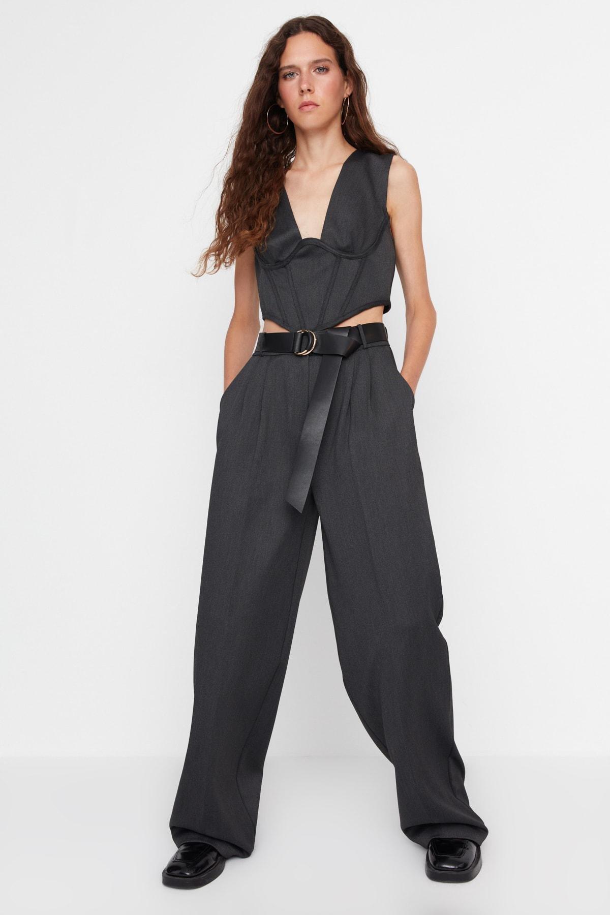 Trendyol - Gray Wide Leg Pants