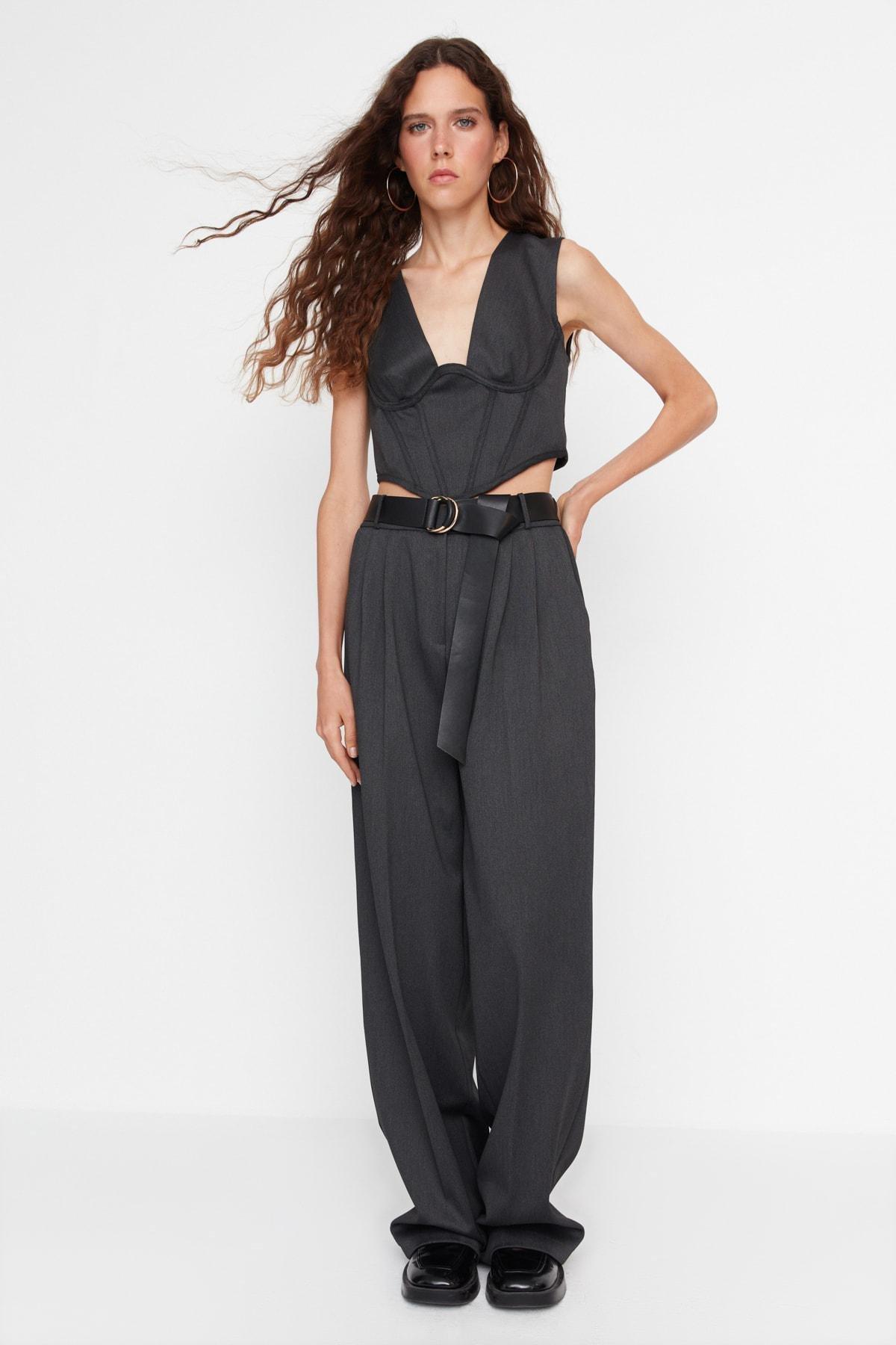Grey Wide Leg Pants, , large image number 4