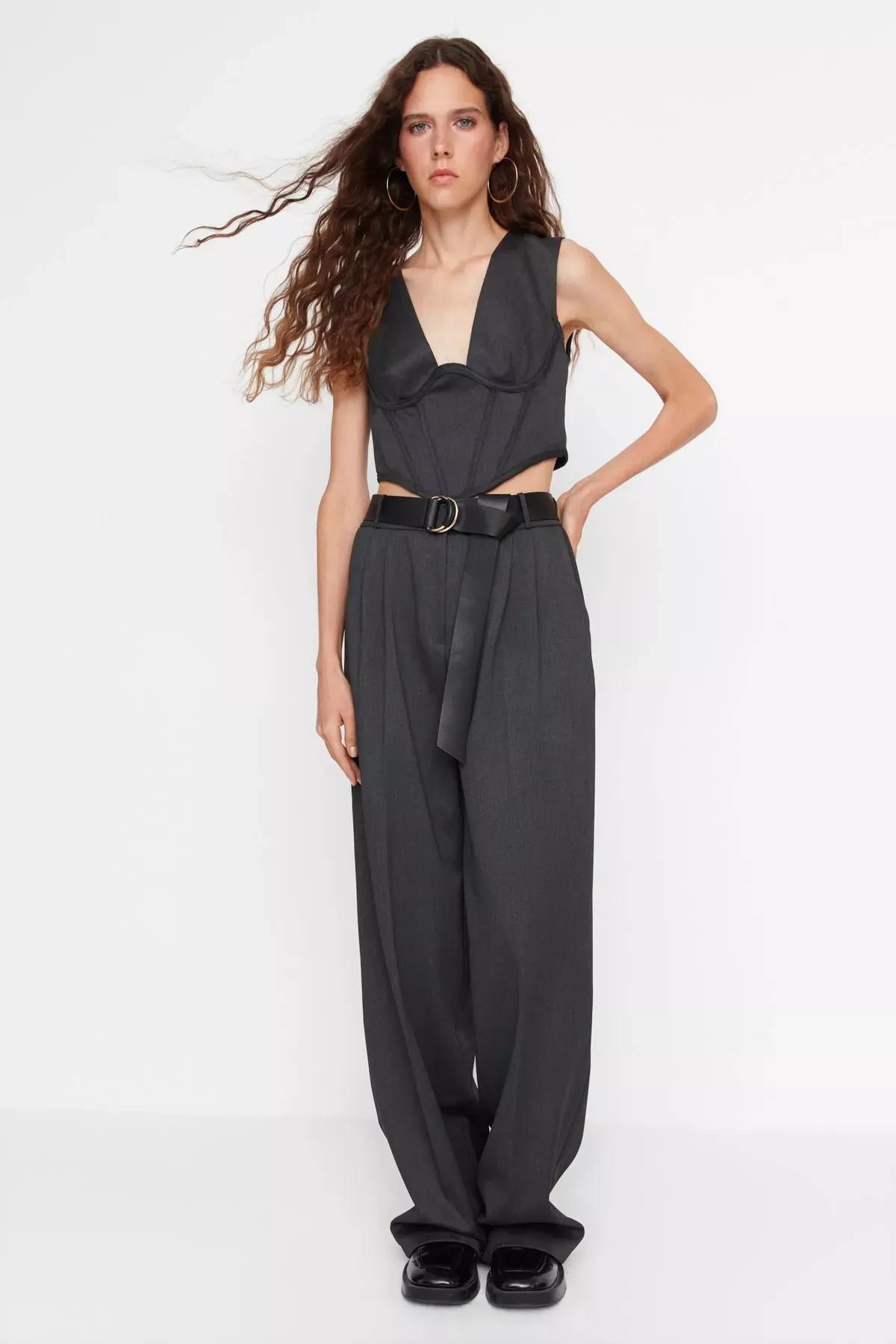 Grey Wide Leg Pants, , large image number 9