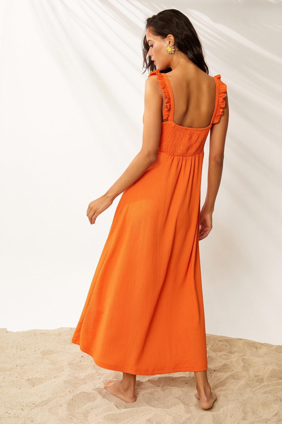 Orange Plunge Neck Dress, Orange, large image number 4