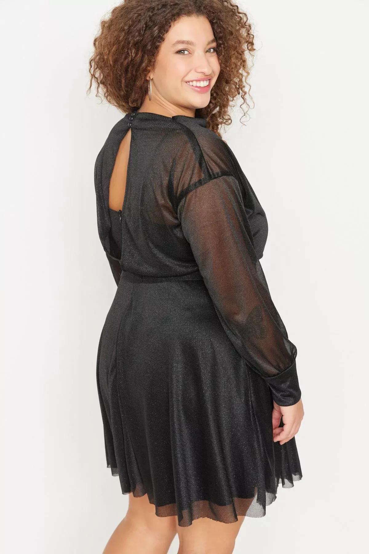 Black Skater Plus Size Dress, Black, large image number 1