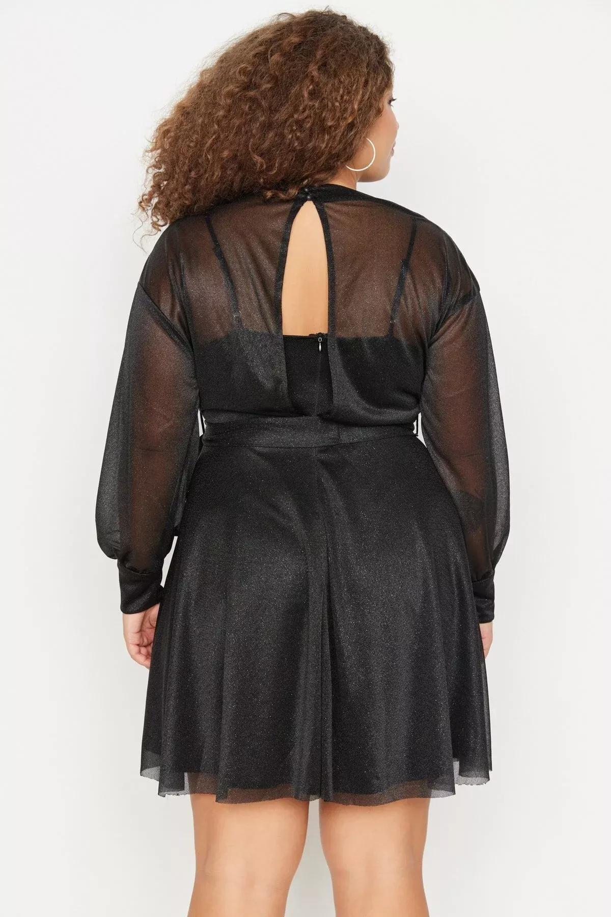 Black Skater Plus Size Dress, Black, large image number 4