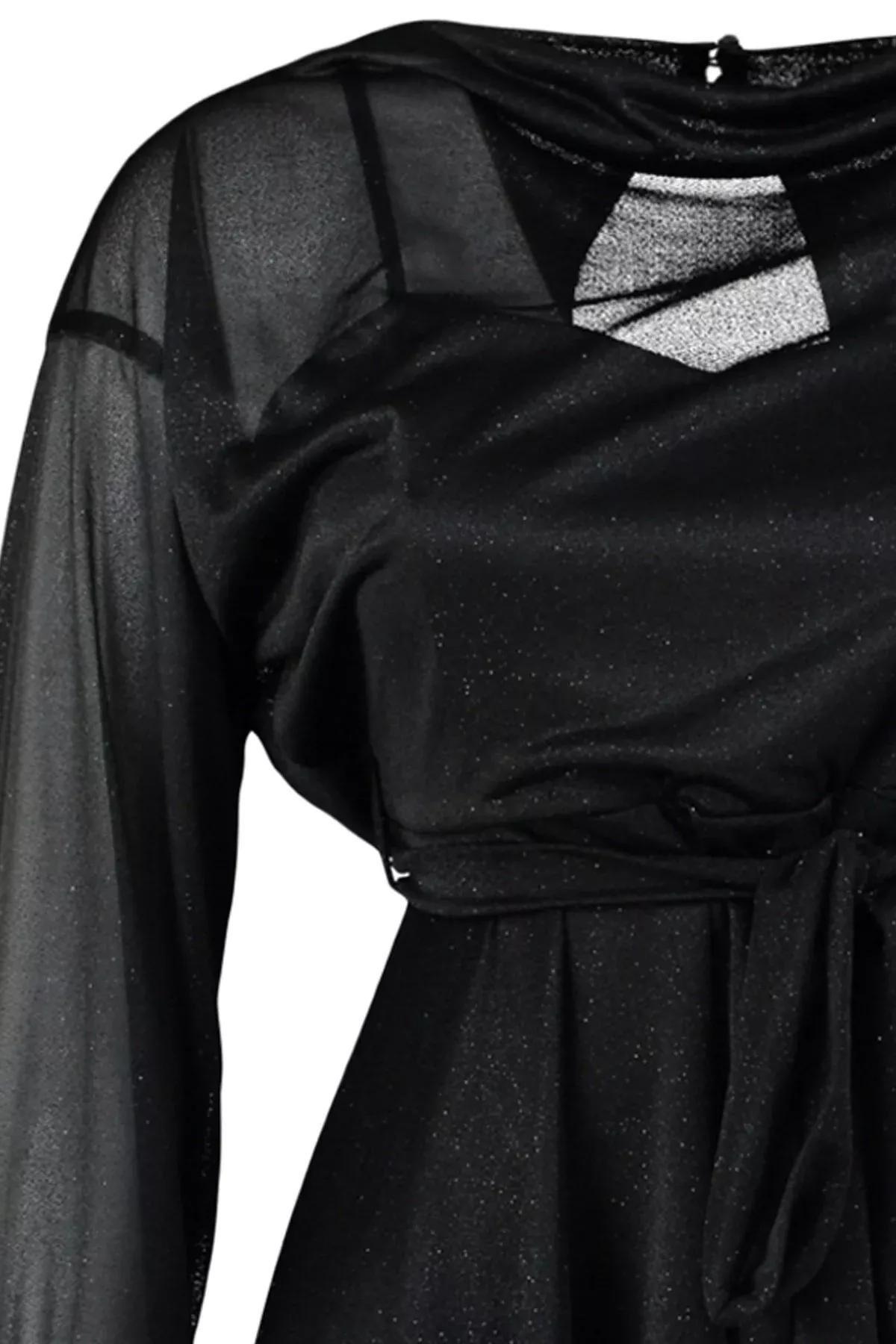 Black Skater Plus Size Dress, Black, large image number 5