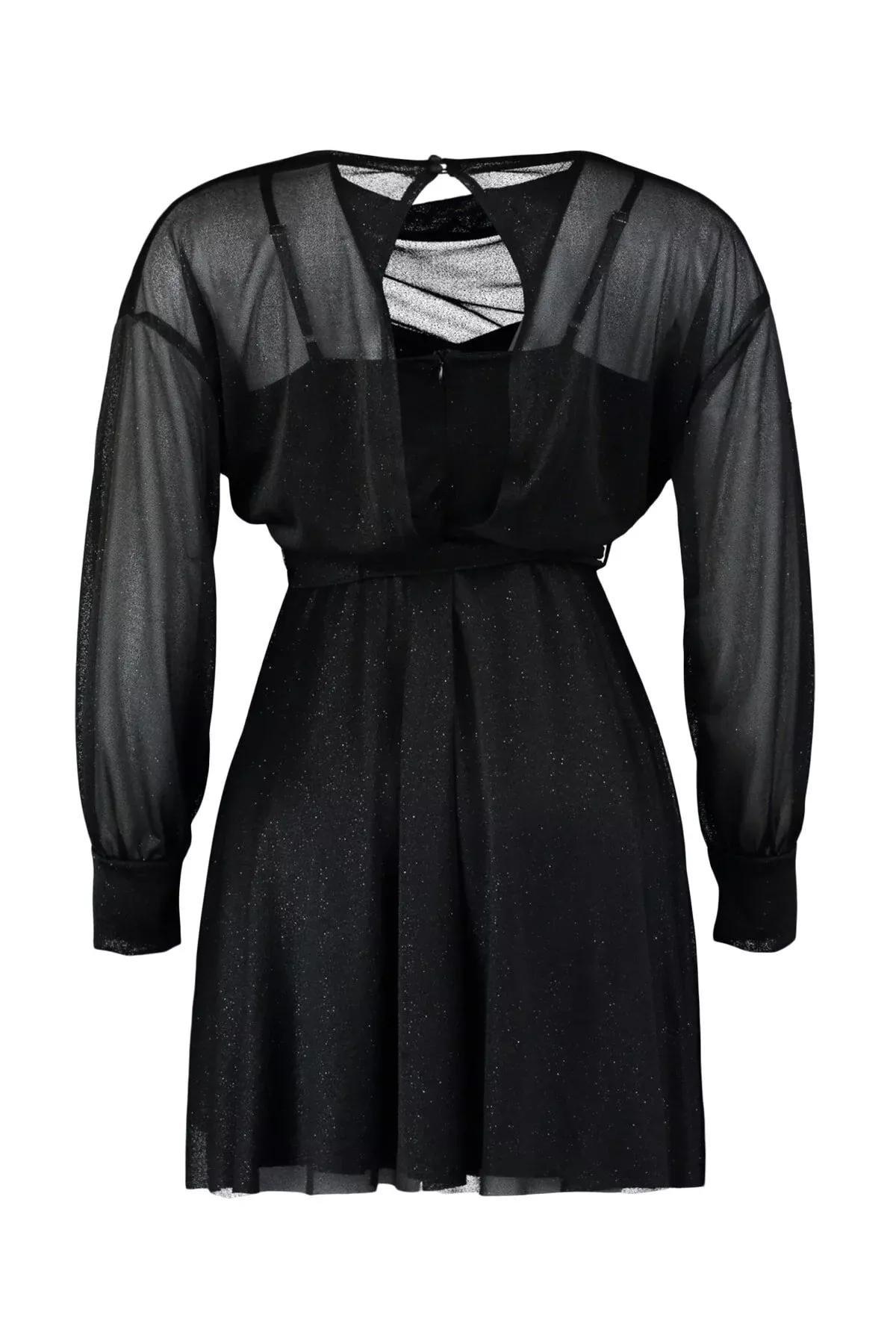 Black Skater Plus Size Dress, Black, large image number 6