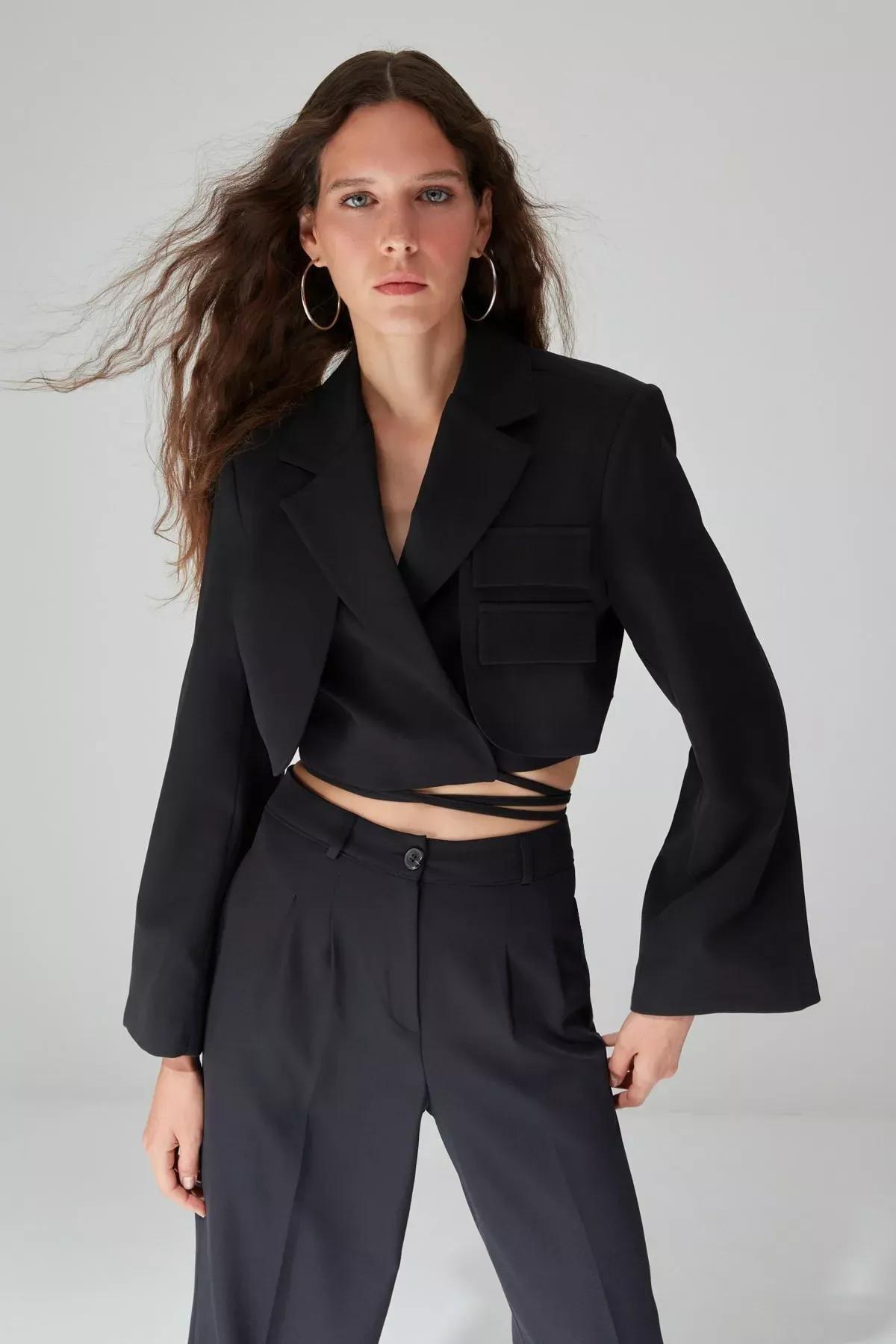 Black Cache-Coeur Fitted Blazer, , large image number 0