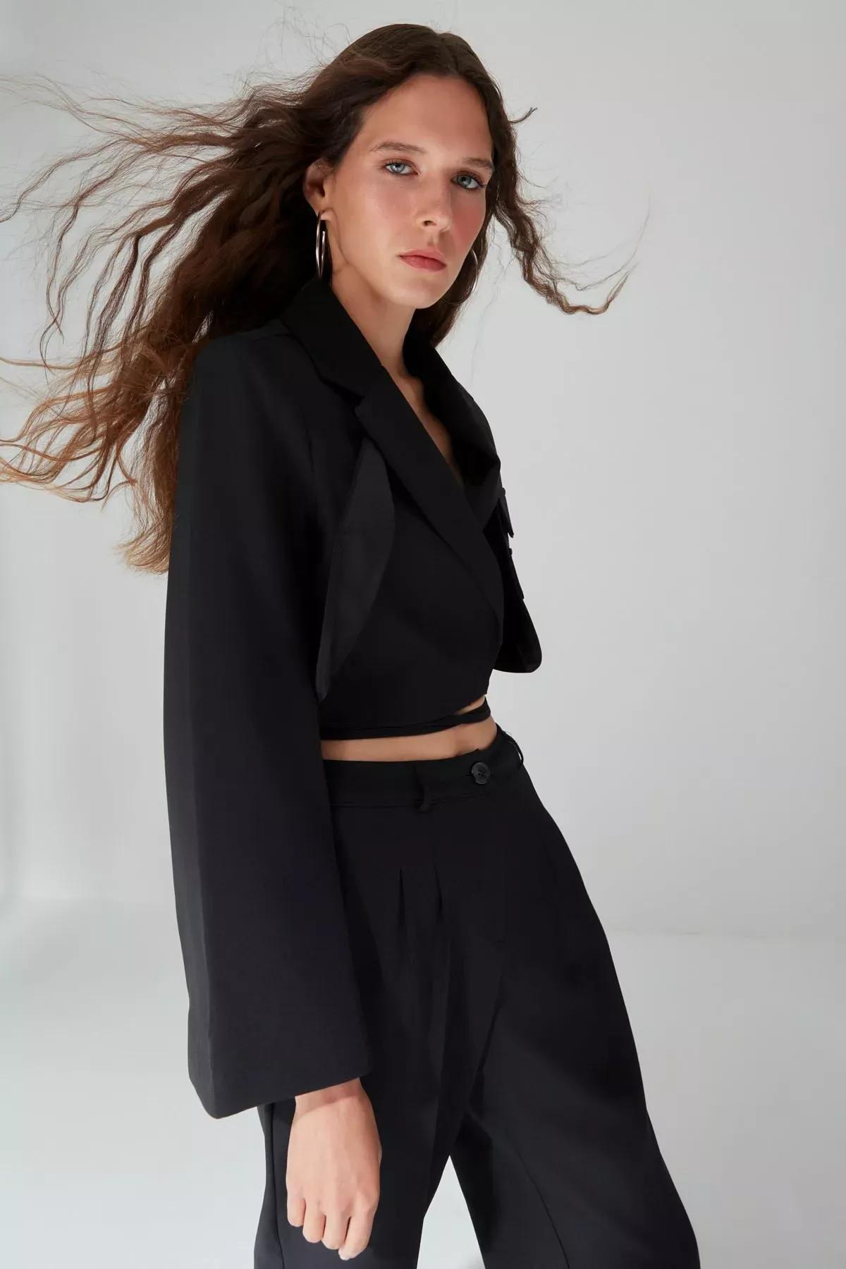 Black Cache-Coeur Fitted Blazer, , large image number 1