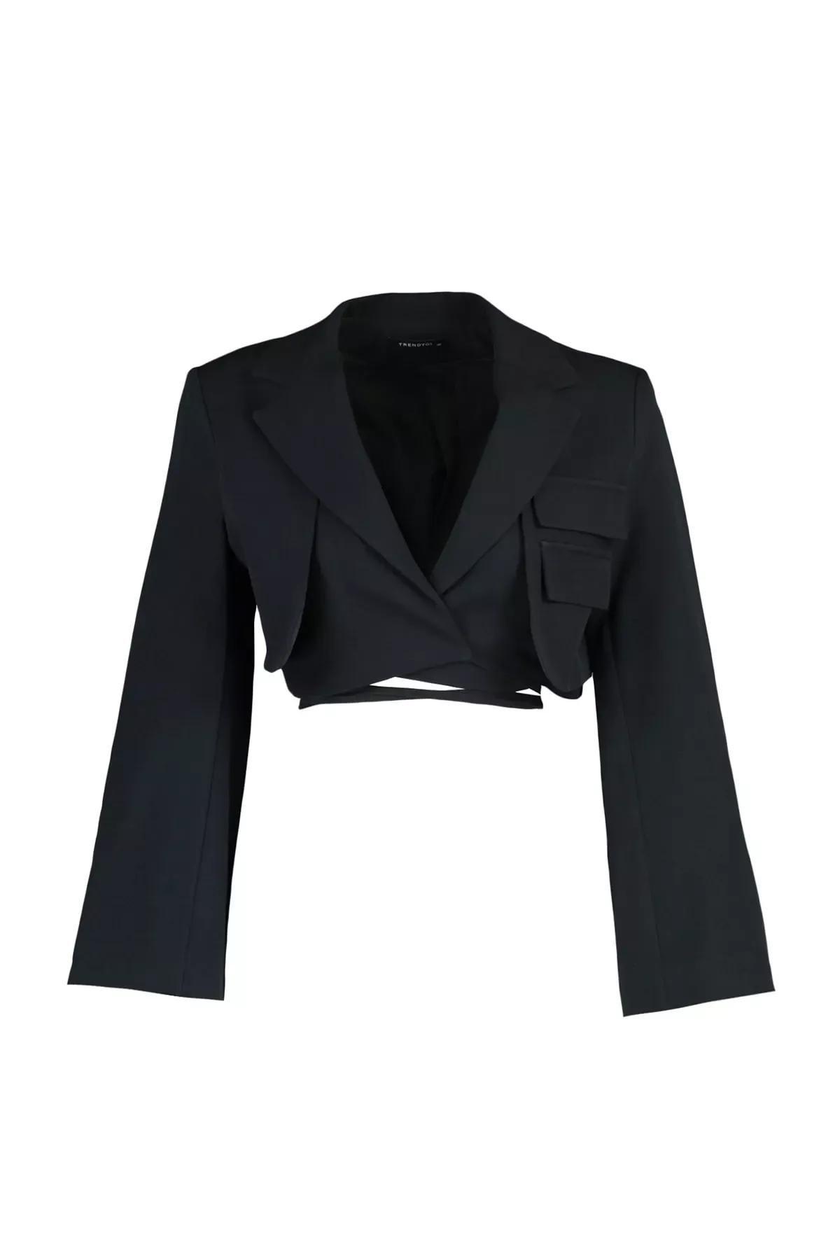 Black Cache-Coeur Fitted Blazer, Black, large image number 2