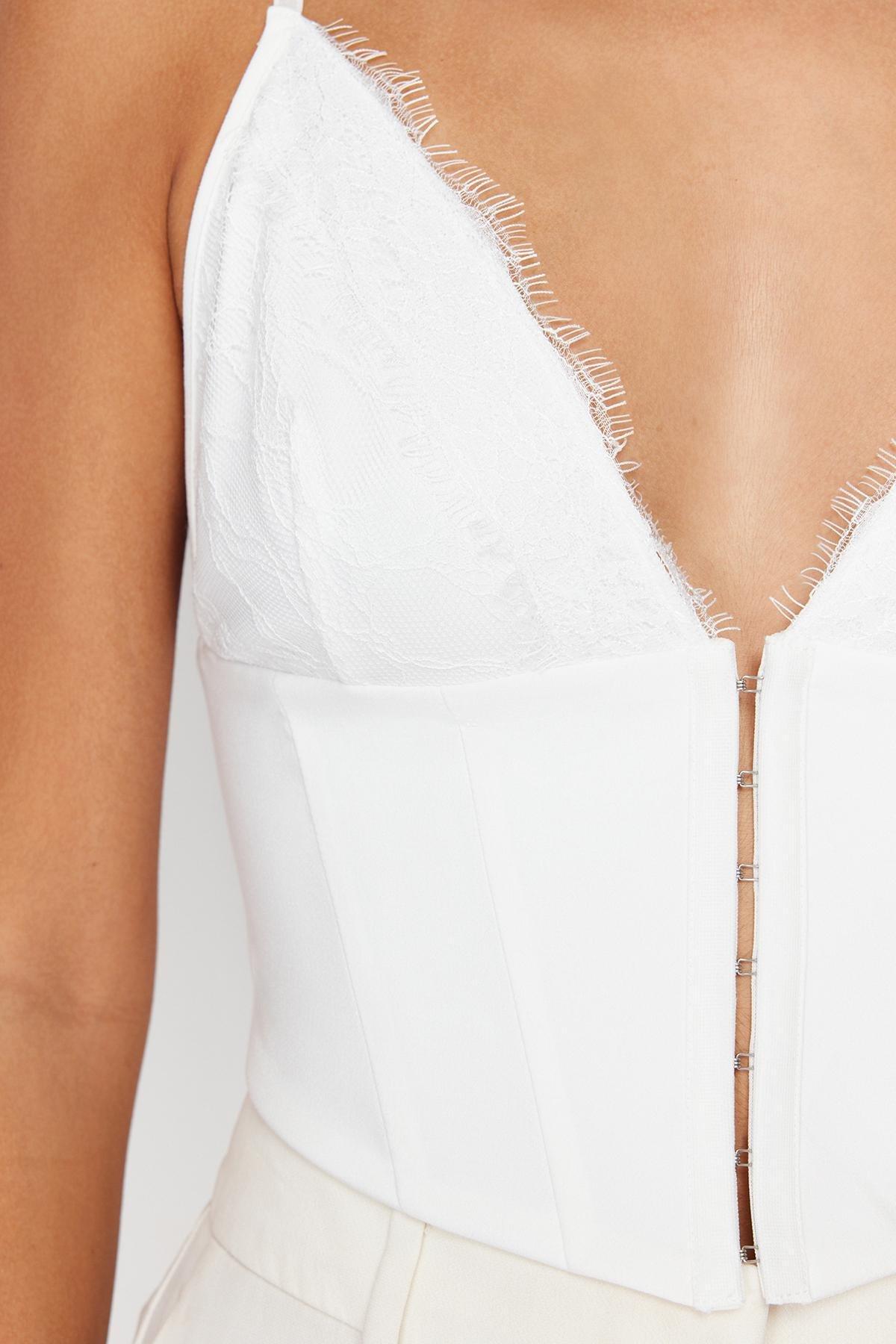 White Crop Lined Woven Bustier, , large image number 4