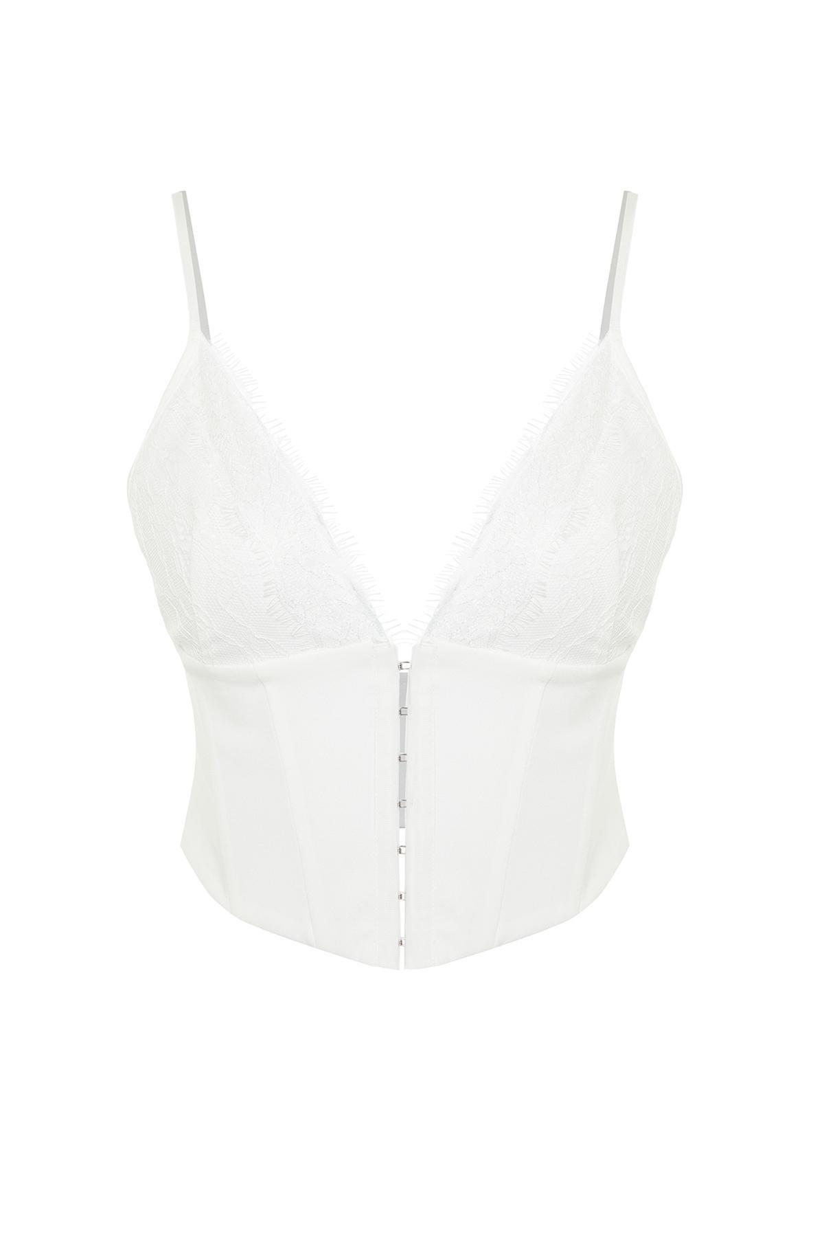White Crop Lined Woven Bustier, , large image number 5