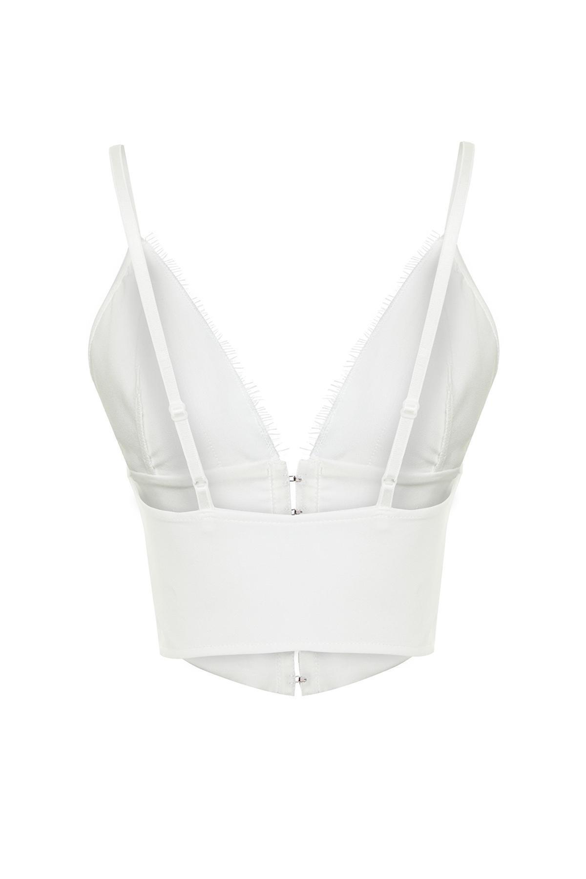 White Crop Lined Woven Bustier, , large image number 6