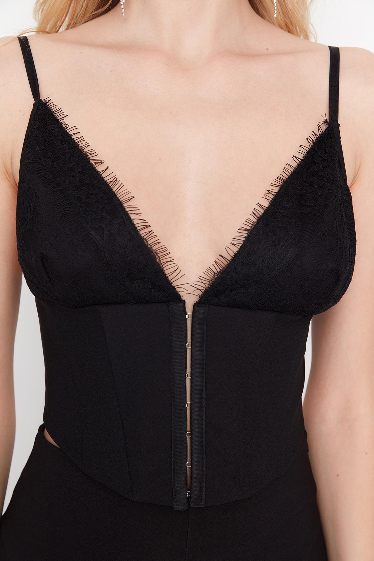 Black Textured V-Neck Crop Top, , large image number 3