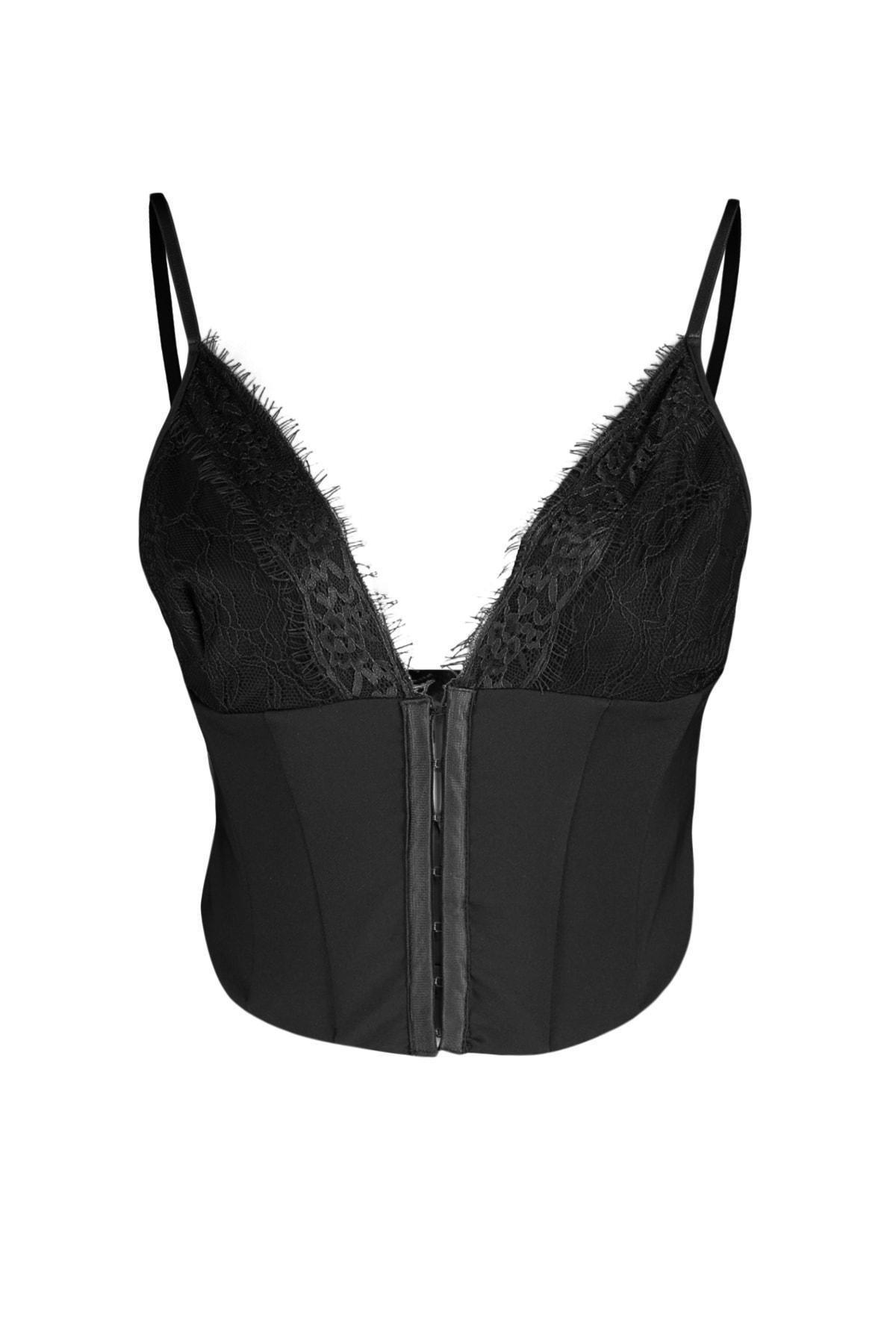 Black Textured V-Neck Crop Top, , large image number 5