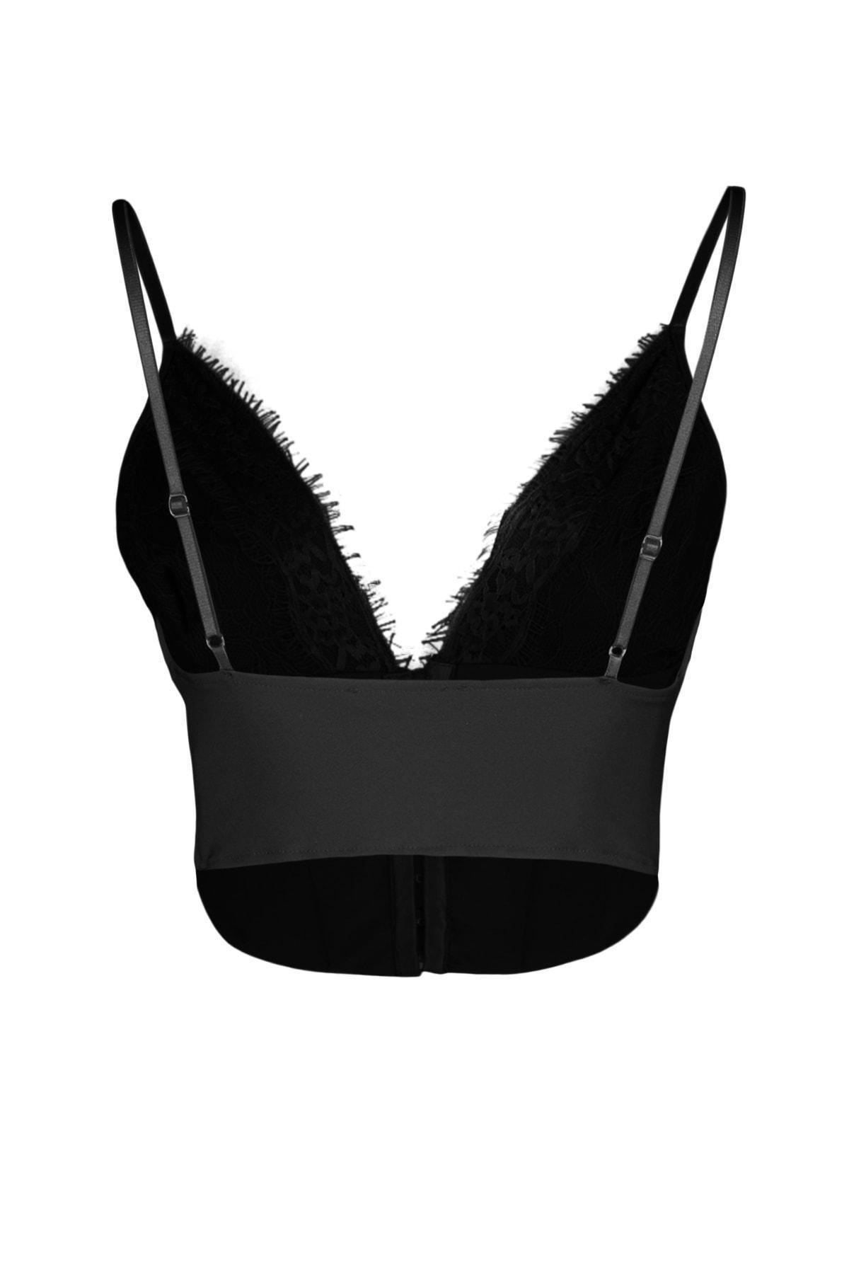 Black Textured V-Neck Crop Top, , large image number 7