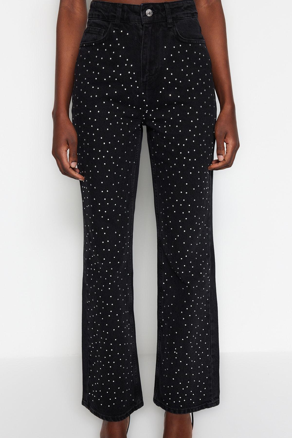 Black Wide Leg Jeans, , large image number 0