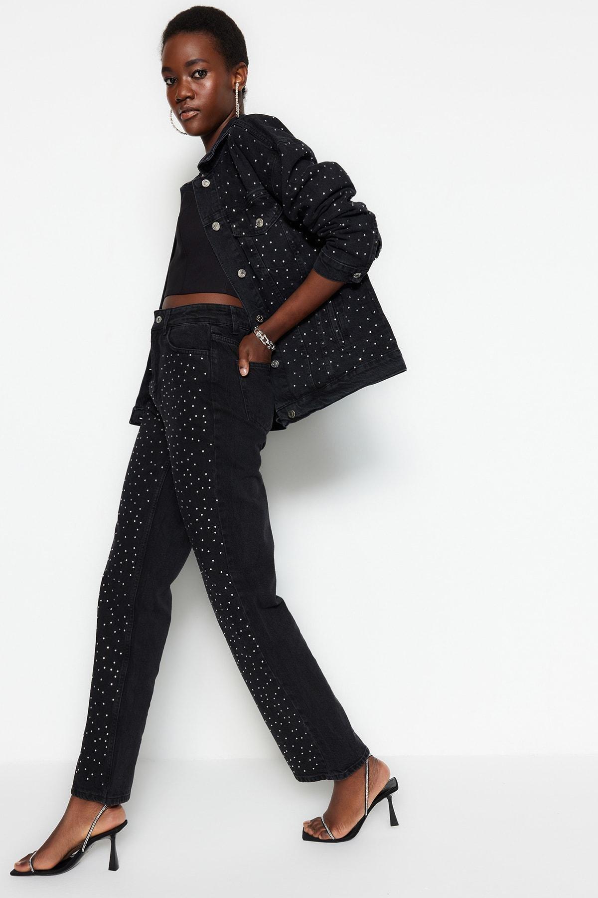 Black Wide Leg Jeans, , large image number 4