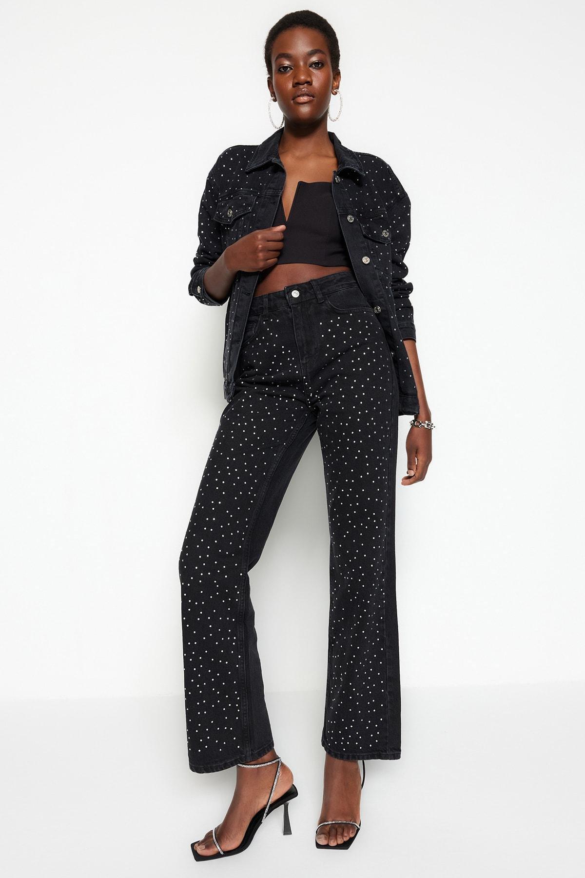 Black Wide Leg Jeans, , large image number 5