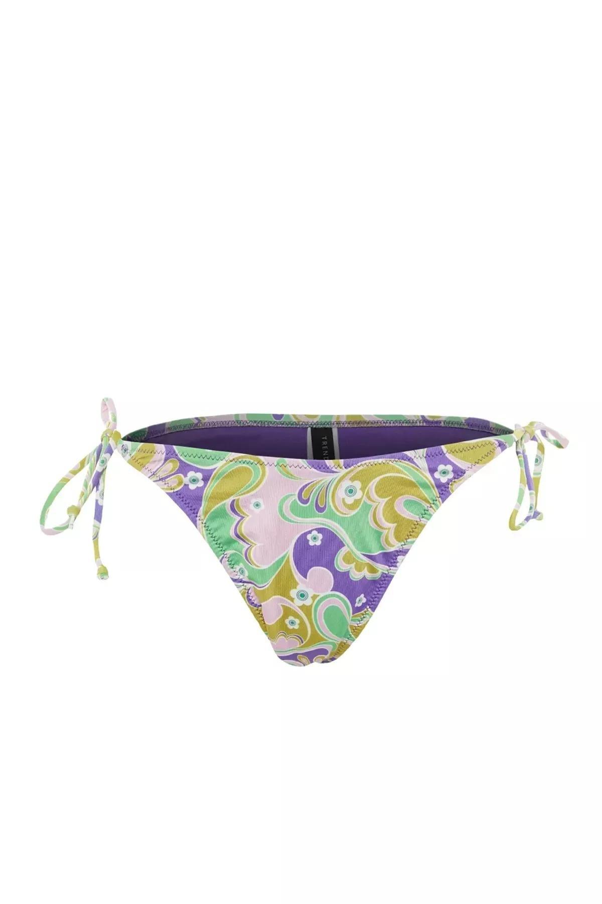 Purple Floral Tie Bikini Bottom, Purple, medium