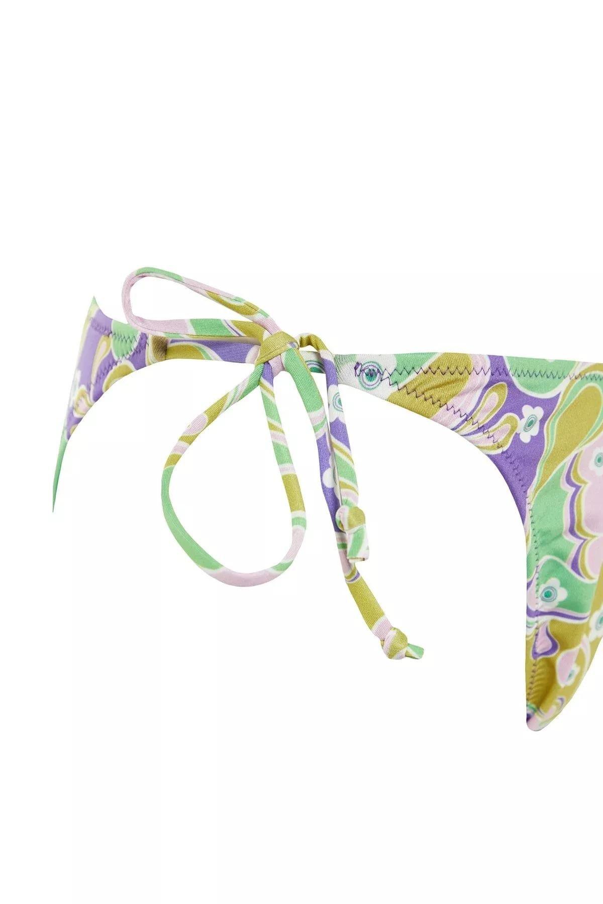 Purple Floral Tie Bikini Bottom, Purple, medium