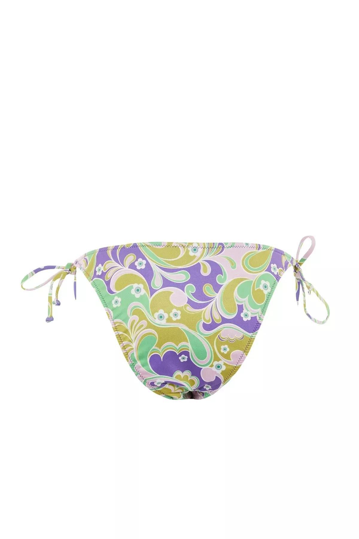 Purple Floral Tie Bikini Bottom, Purple, medium