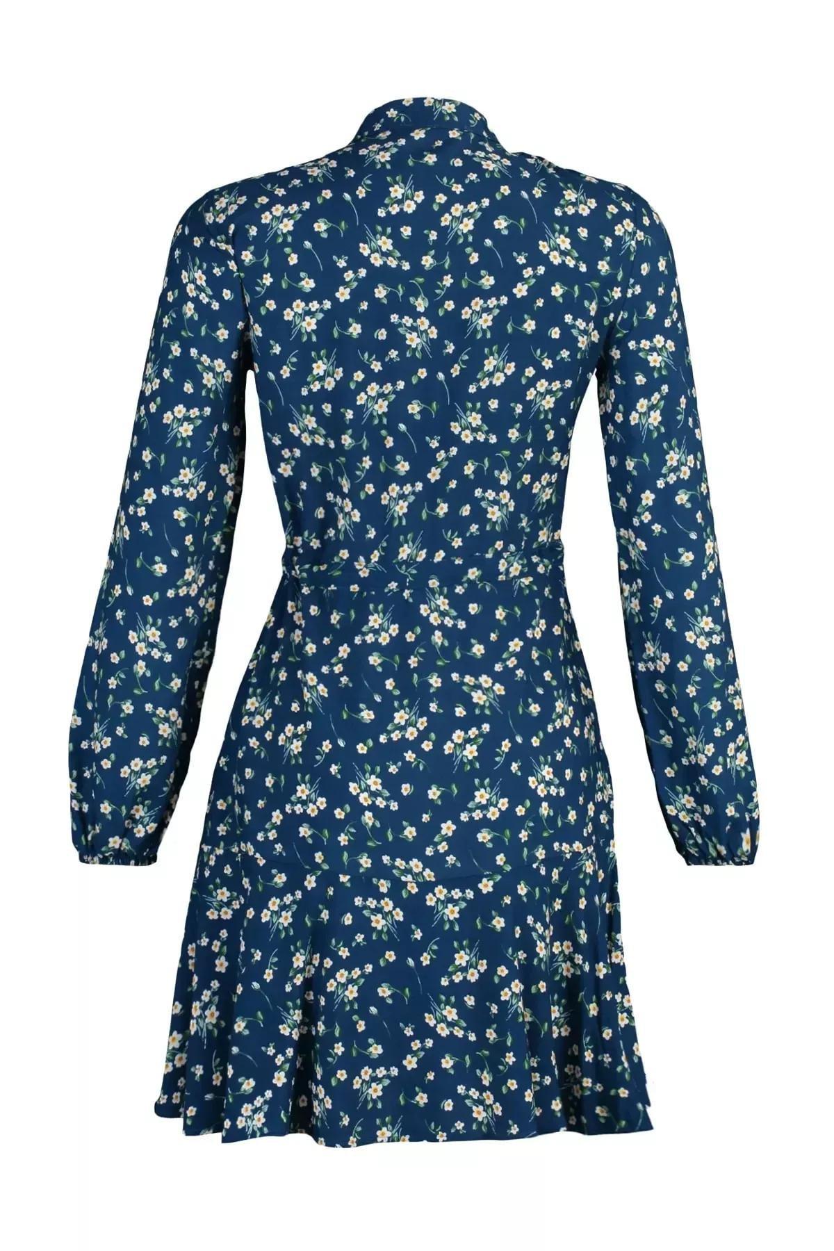 فستان بقصة على شكل حرف A بنقشة زهور، كحلي, Dark blue, large image number 6