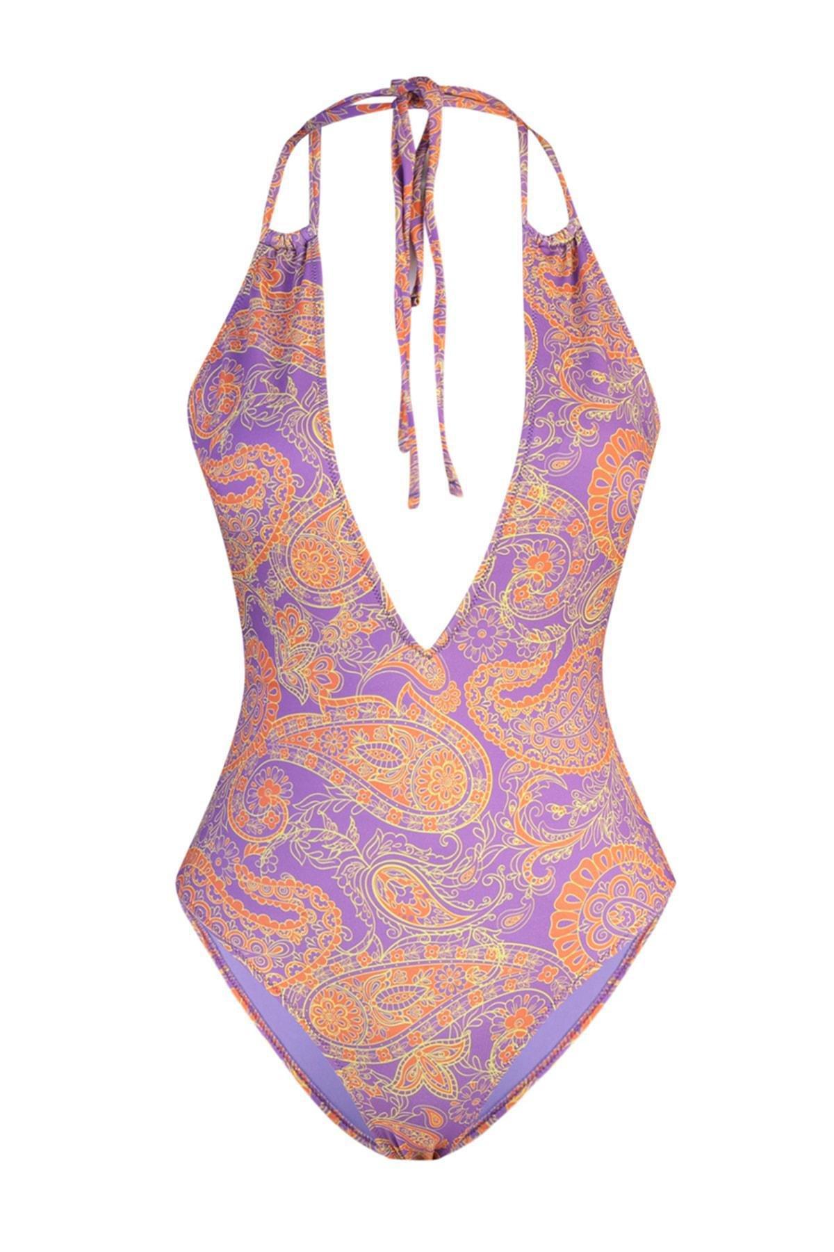 Multicolour Floral Deep Decollete Swimsuit, , large image number 7