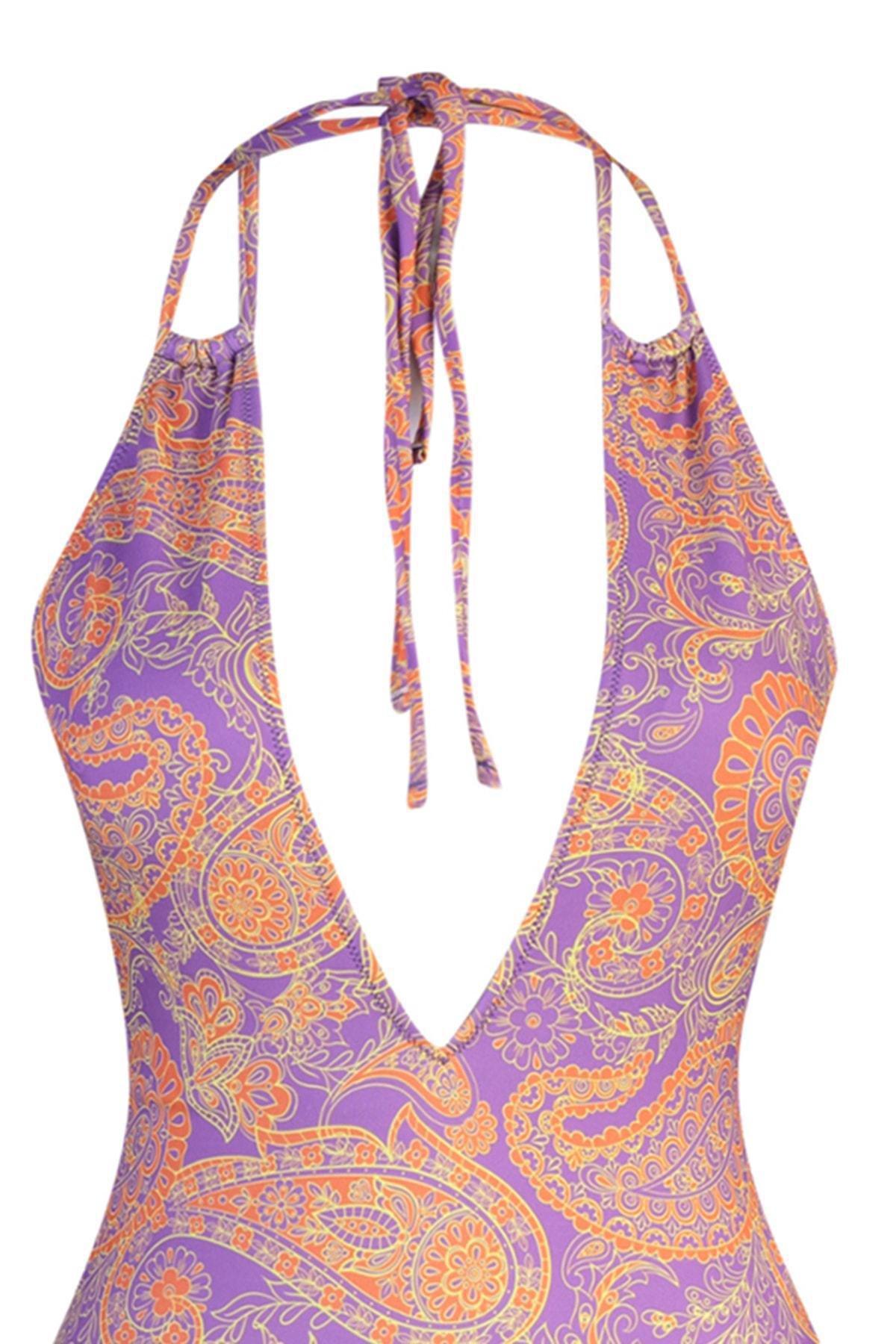 Multicolour Floral Deep Decollete Swimsuit, , large image number 8