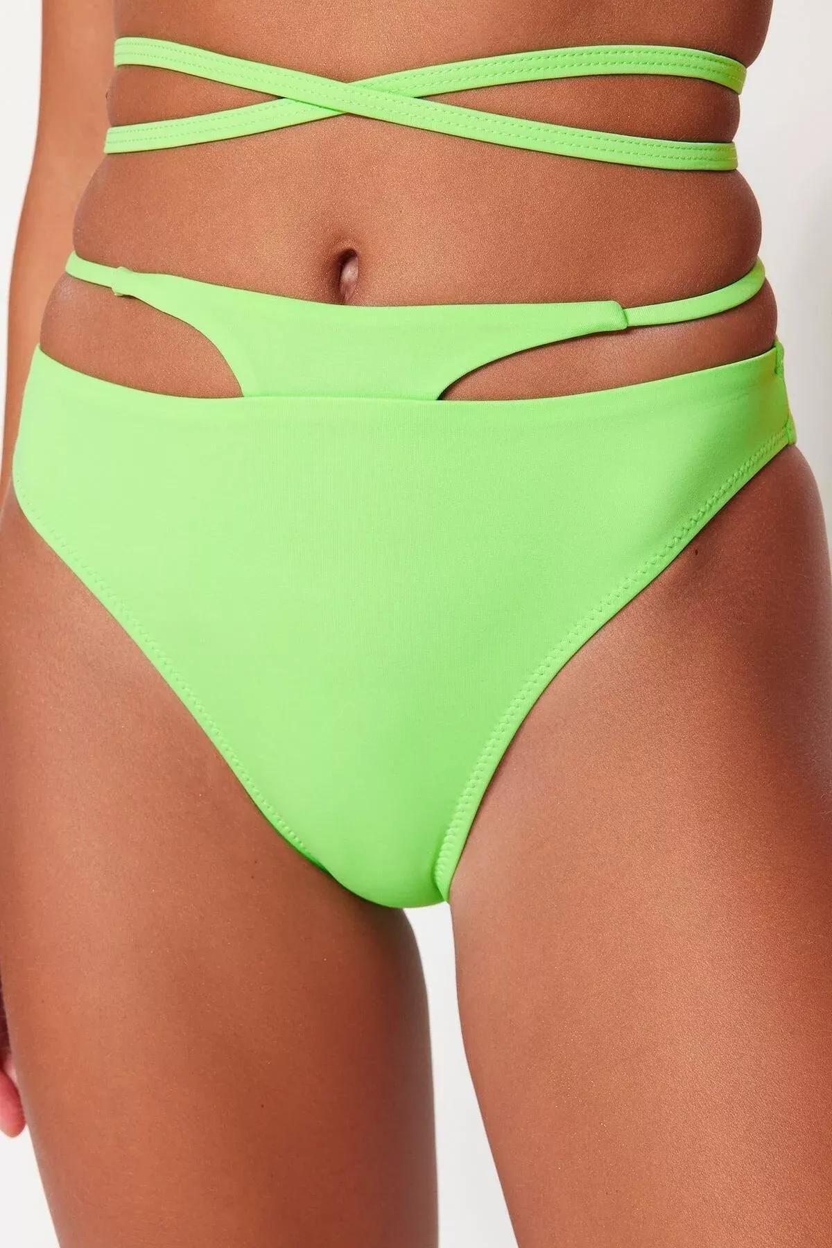 Green Strap Detail Bikini Bottom, Green, large image number 3