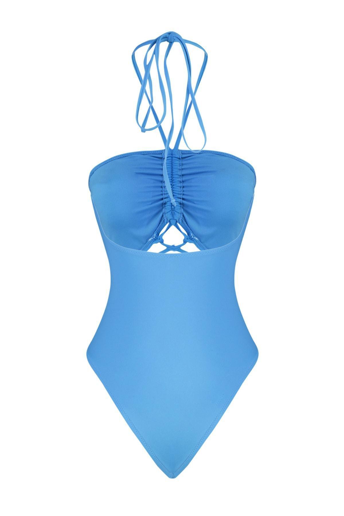 Trendyol - Blue Piping Detailed Swimsuit