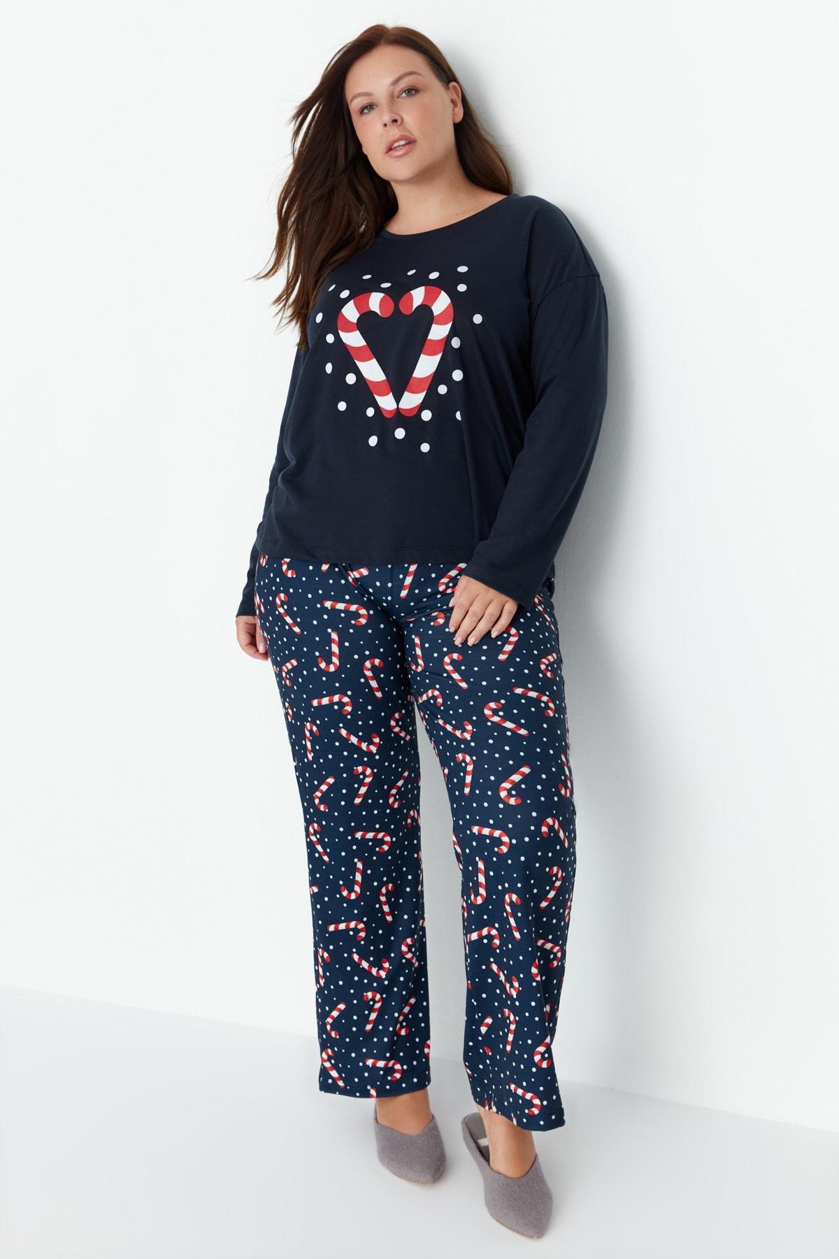 Navy Christmas Plus Size Co-Ord Set, , large image number 0