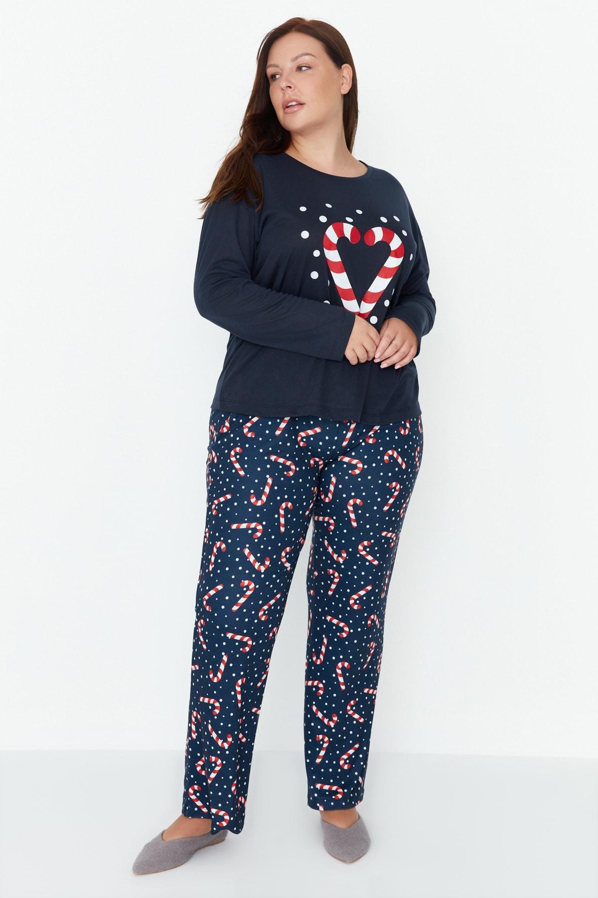 Navy Christmas Plus Size Co-Ord Set, , large image number 1