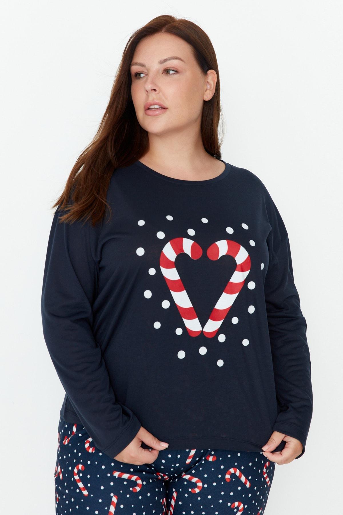Navy Christmas Plus Size Co-Ord Set, , large image number 2