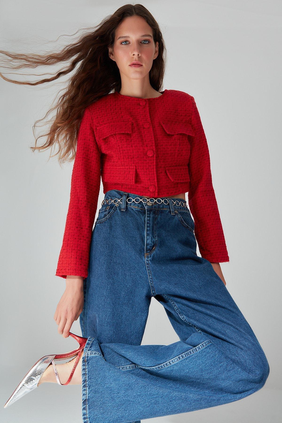 Red Lapel Collar Jacket, , large image number 0