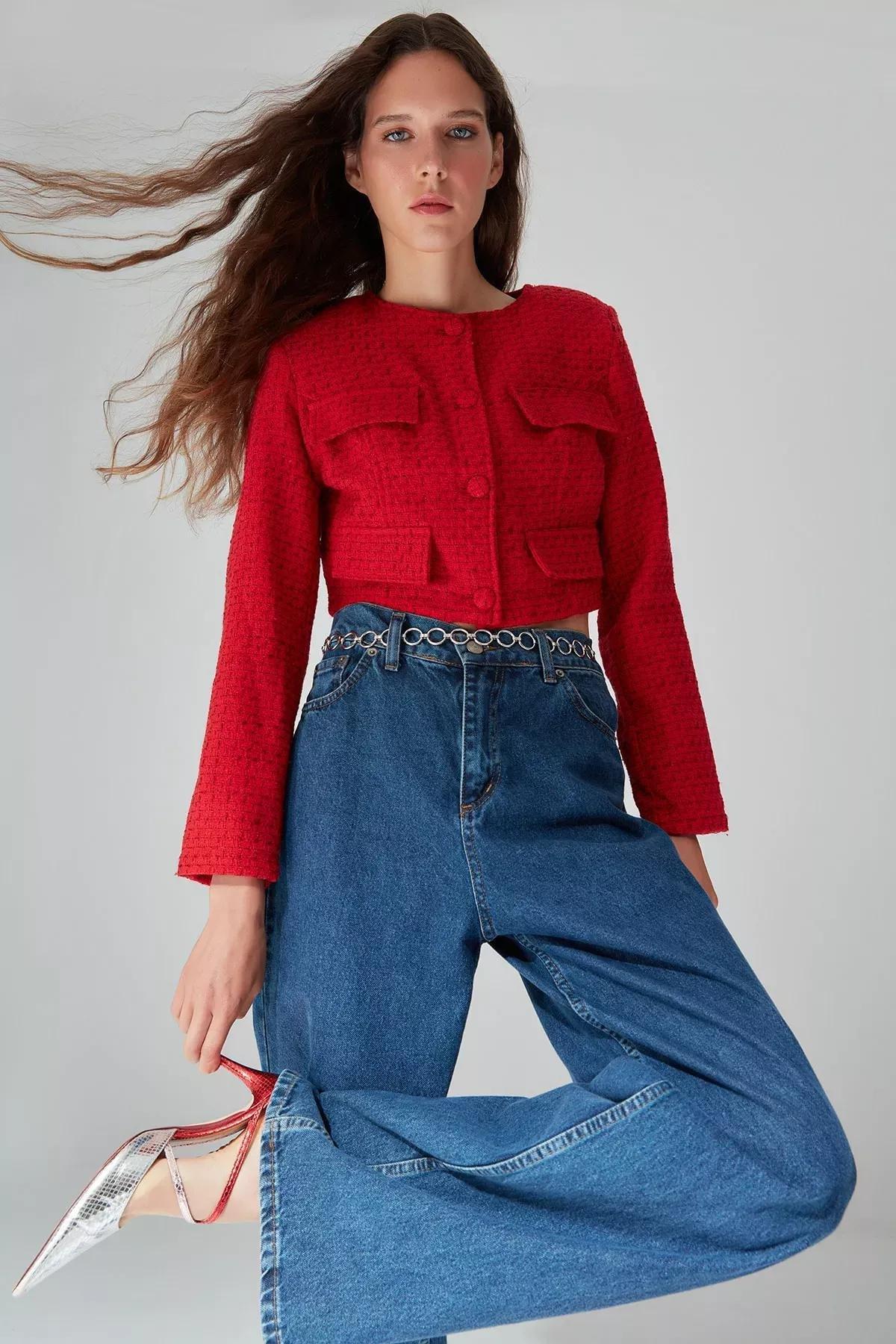 Red Lapel Collar Jacket, , large image number 0