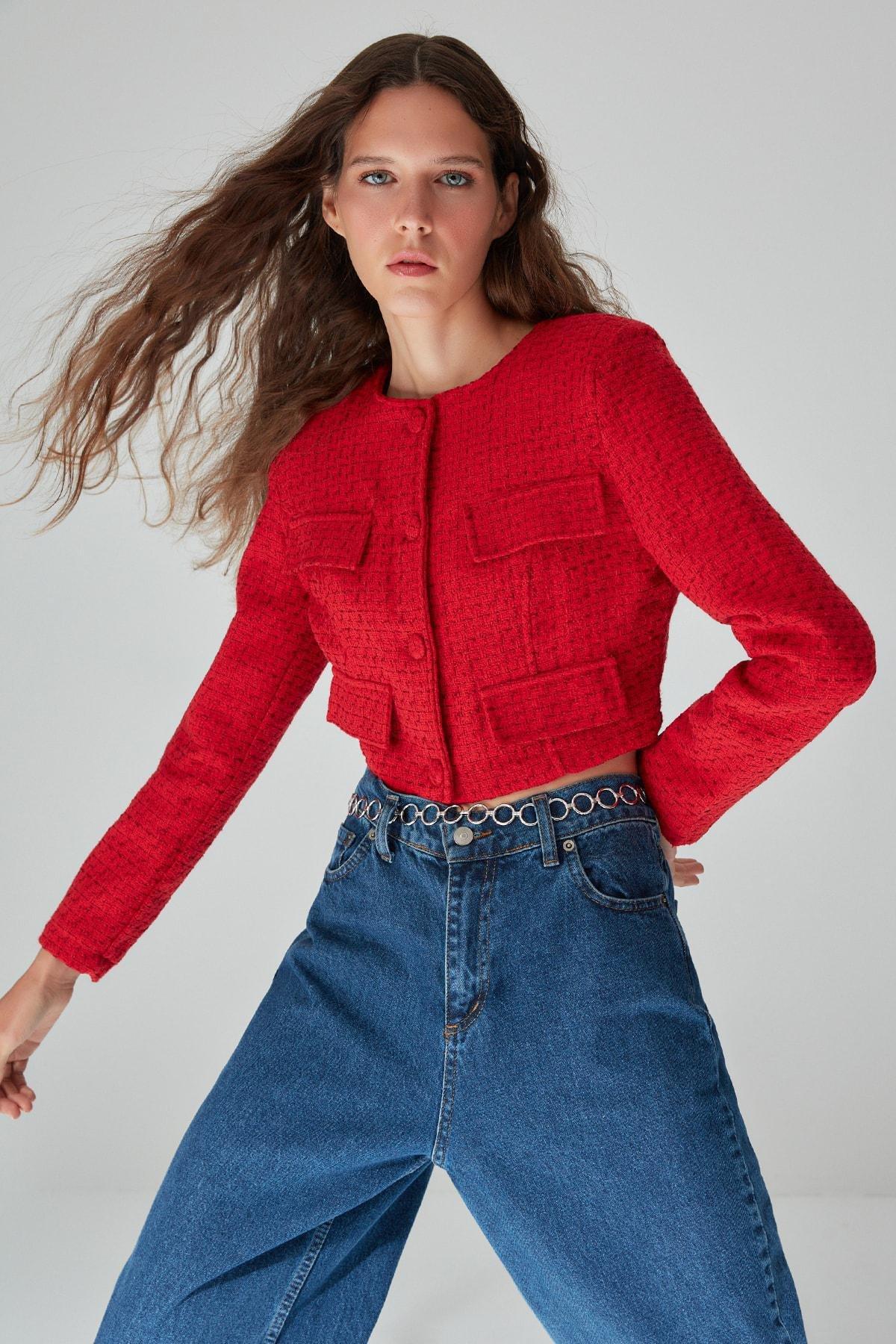 Red Lapel Collar Jacket, , large image number 1