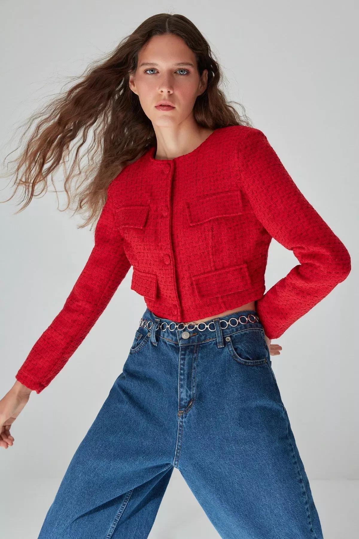 Red Lapel Collar Jacket, , large image number 1