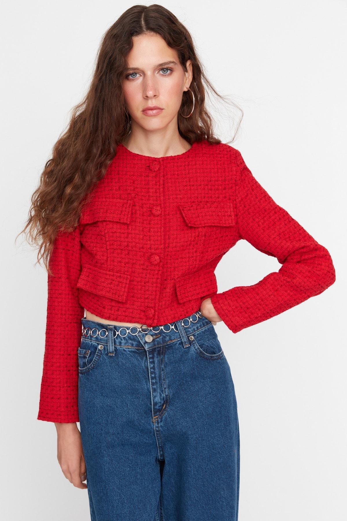 Red Lapel Collar Jacket, , large image number 2