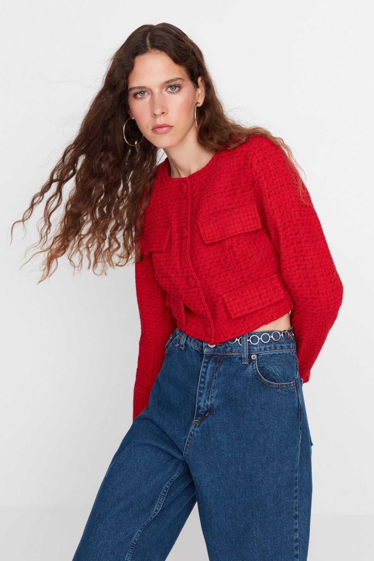 Red Lapel Collar Jacket, , large image number 3