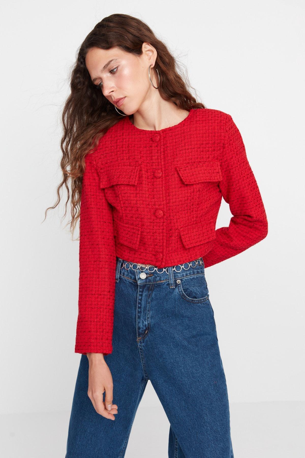 Red Lapel Collar Jacket, , large image number 4