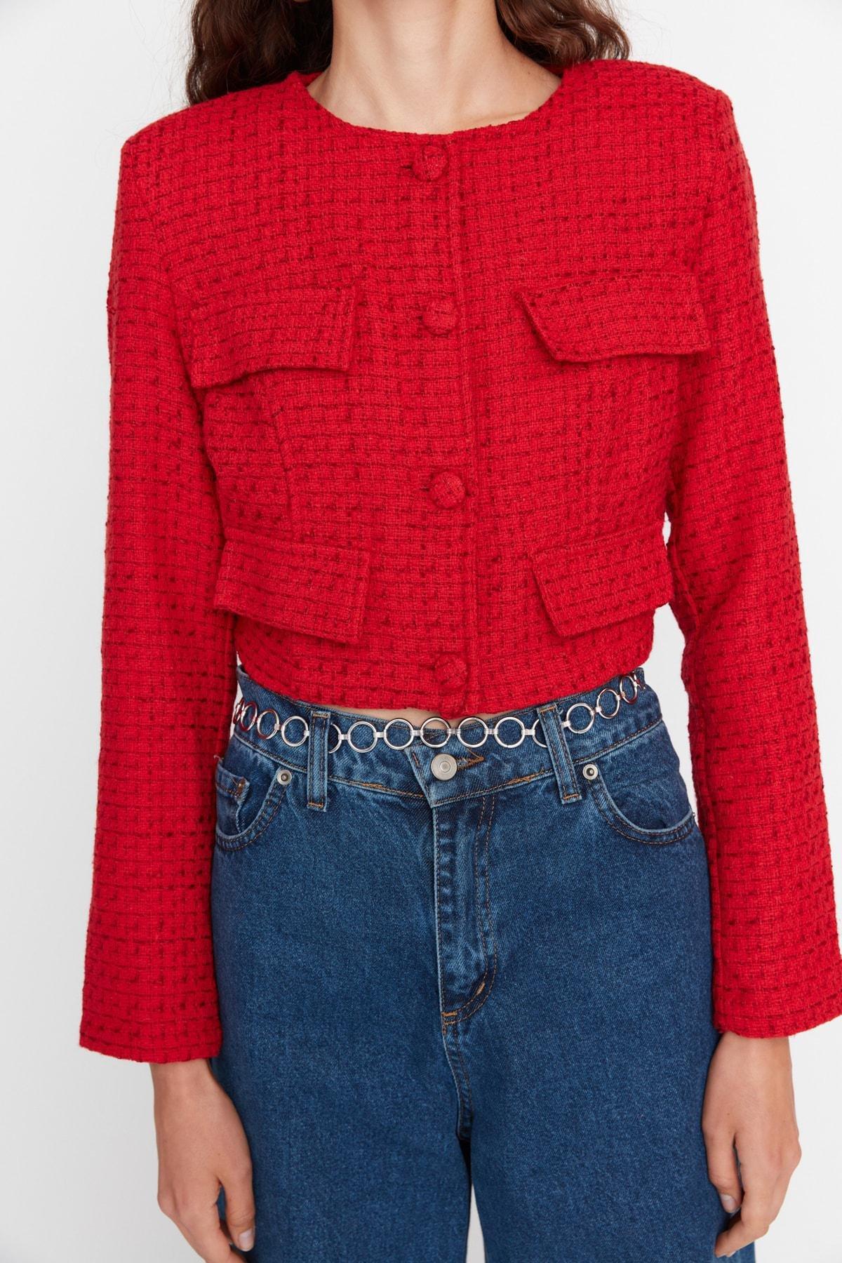 Red Lapel Collar Jacket, , large image number 5