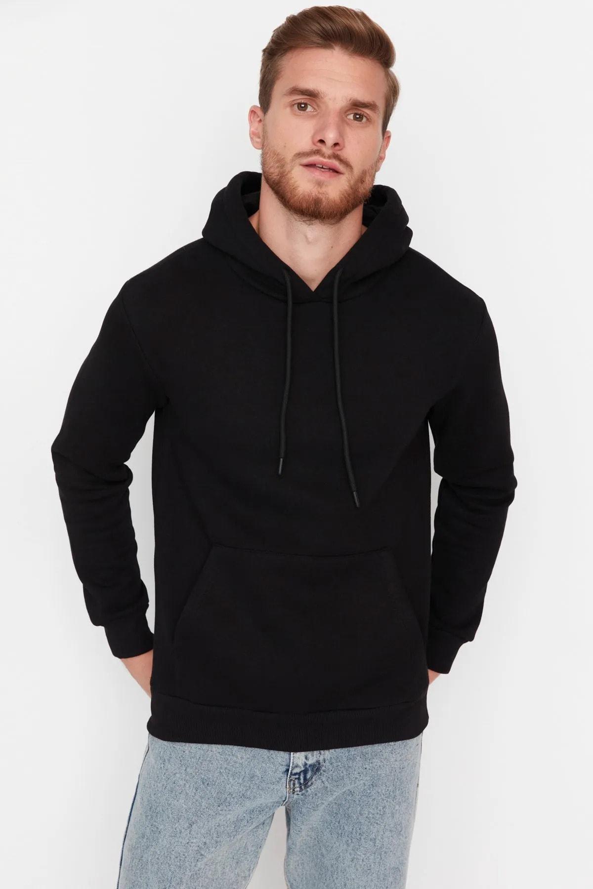 Black Hooded Sweatshirt, Black, large image number 0