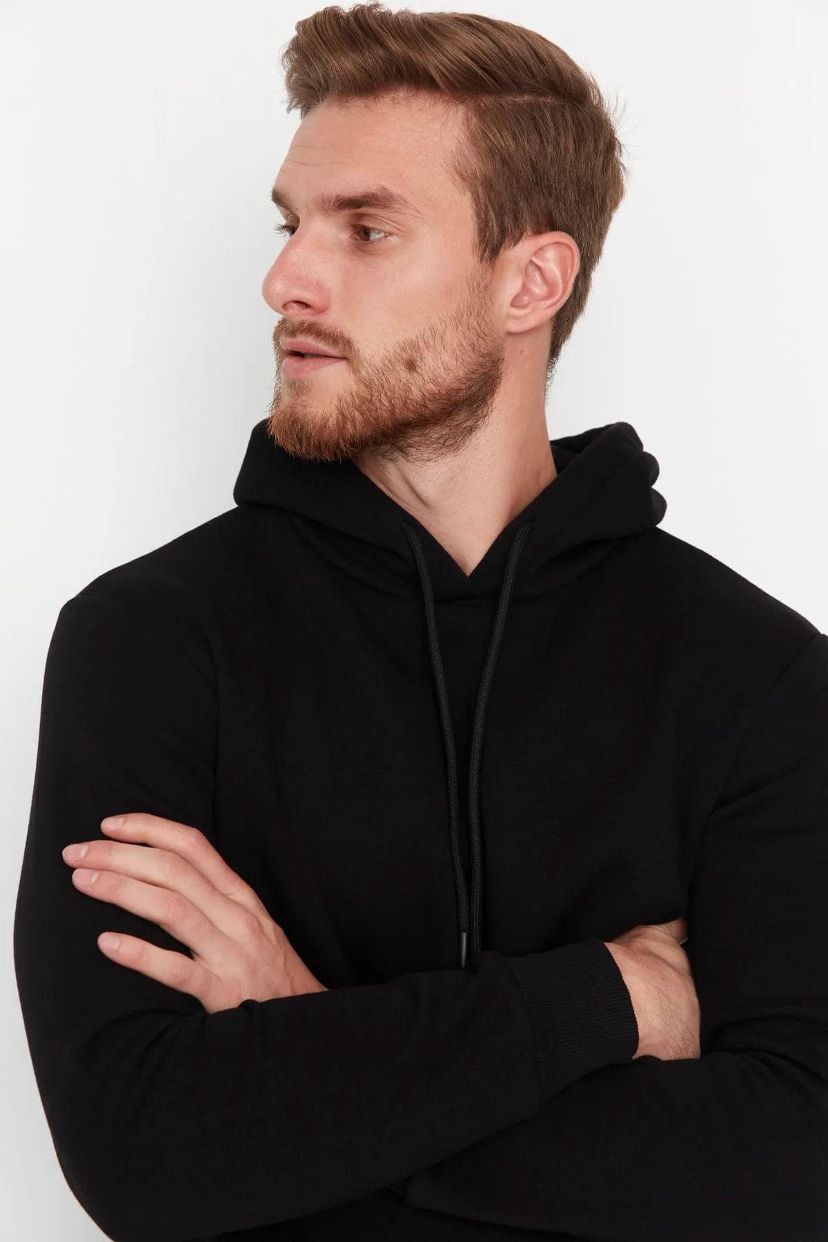 Black Hooded Sweatshirt, Black, large image number 1