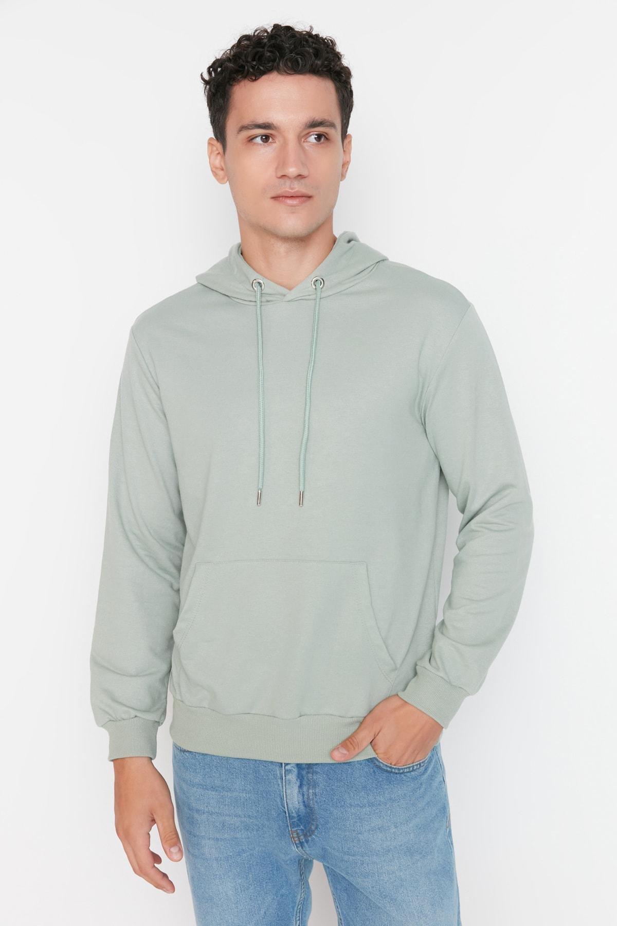 Green Mens Basic Regular/Regular Cut Hoodie. Kangaroo Pocket Long Sleeve Sweatshirt., Single, , large image number 0