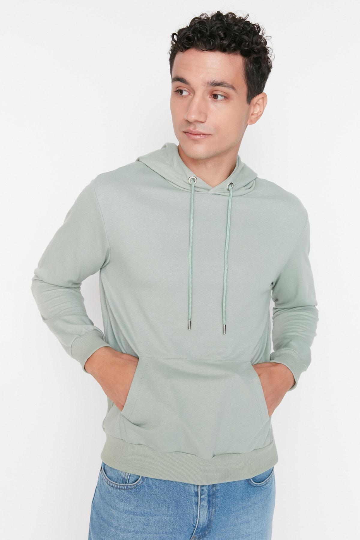 Green Mens Basic Regular/Regular Cut Hoodie. Kangaroo Pocket Long Sleeve Sweatshirt., Single, , large image number 5