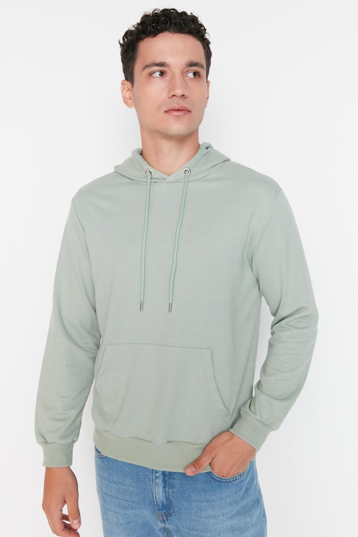 Green Mens Basic Regular/Regular Cut Hoodie. Kangaroo Pocket Long Sleeve Sweatshirt., Single, , large image number 14