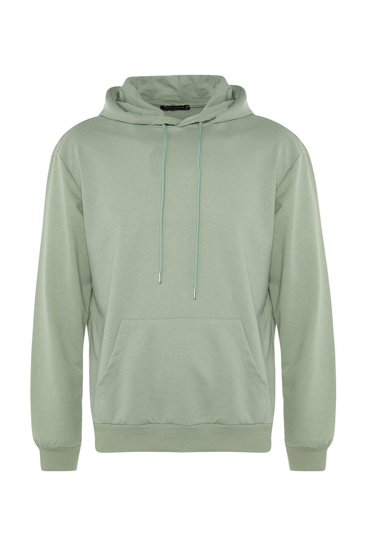 Green Mens Basic Regular/Regular Cut Hoodie. Kangaroo Pocket Long Sleeve Sweatshirt., Single, , large image number 18