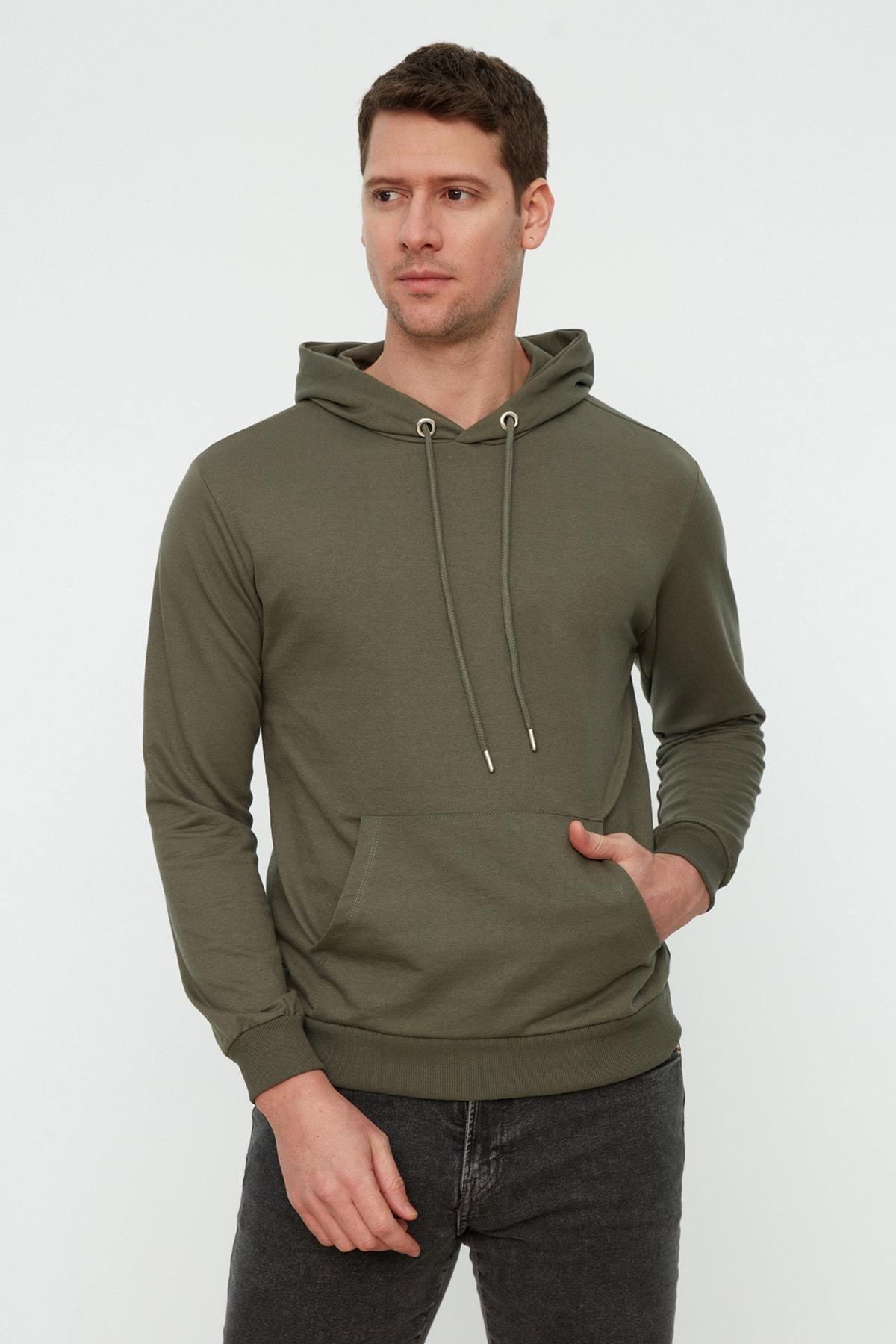 Khaki Hooded Sweatshirt, , large image number 1