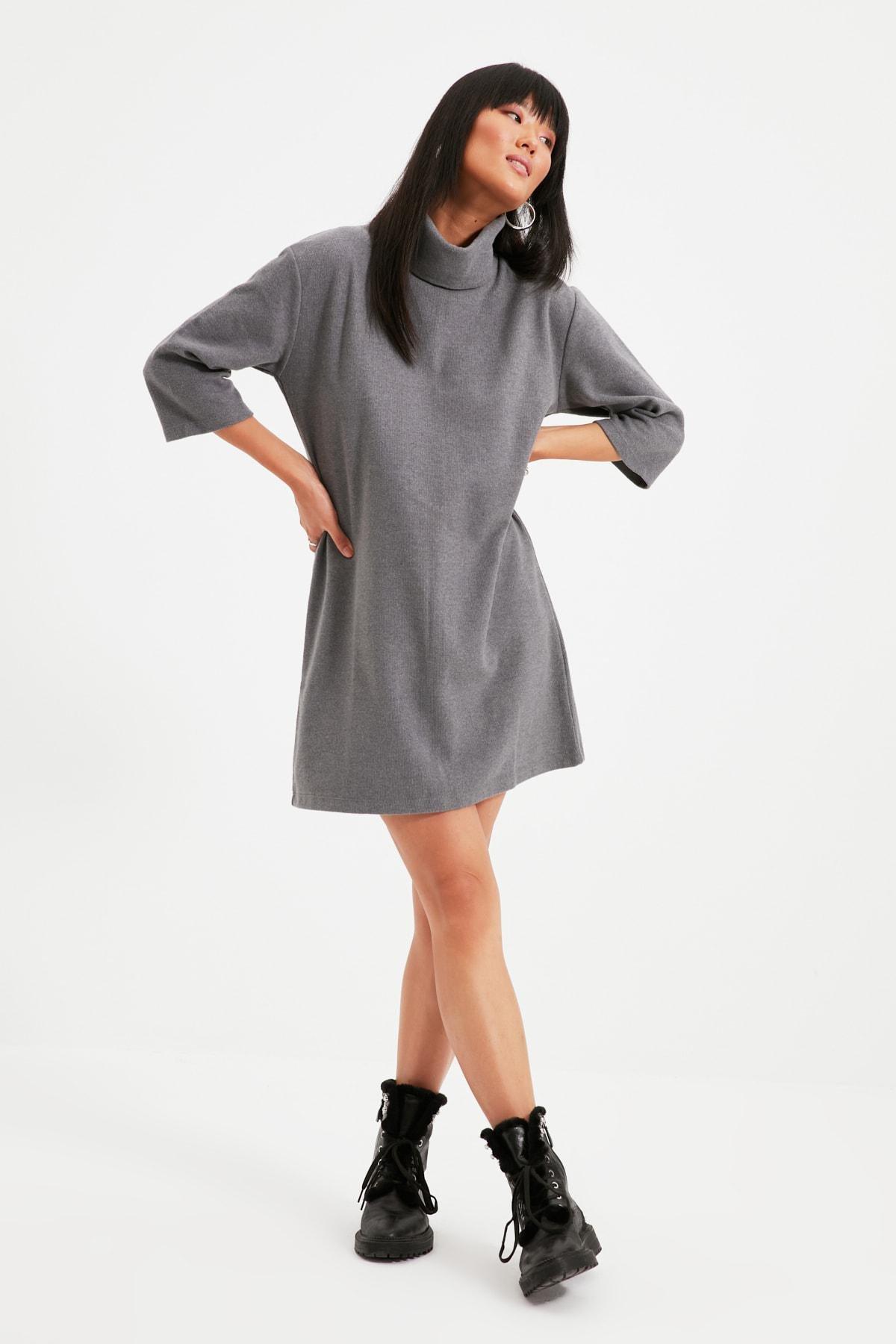 Grey Turtleneck Shift Dress, Gray, large image number 0