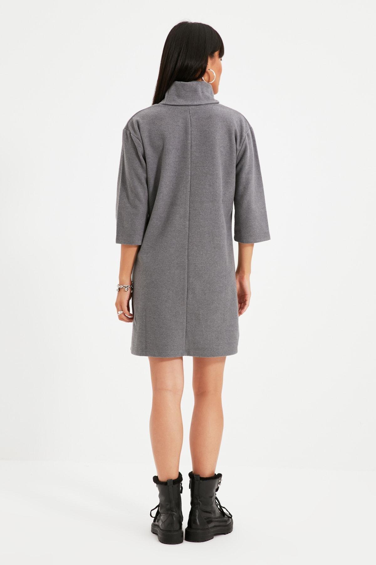 Grey Turtleneck Shift Dress, Gray, large image number 4