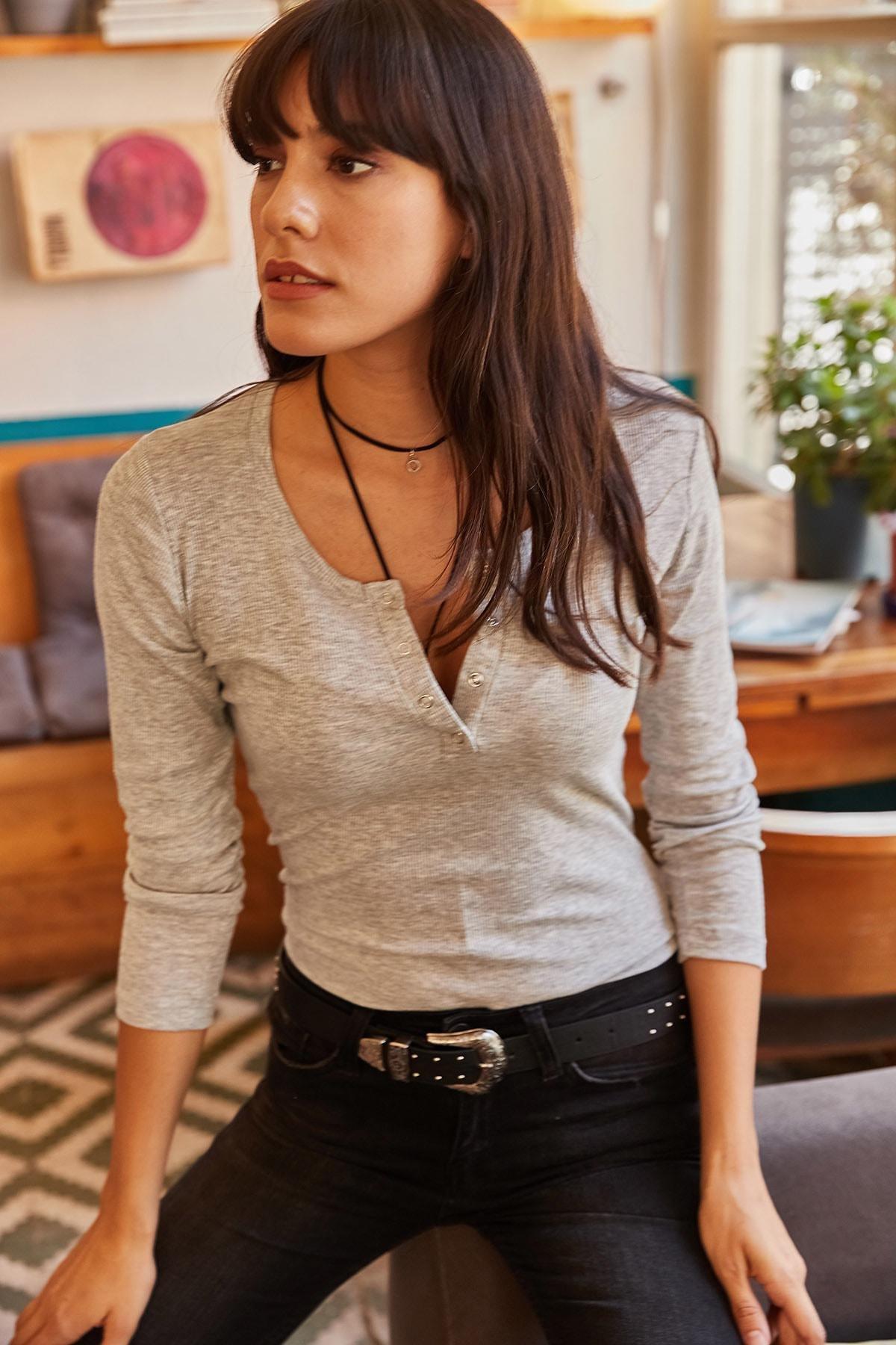 Grey Bodycon Blouse, , large image number 2